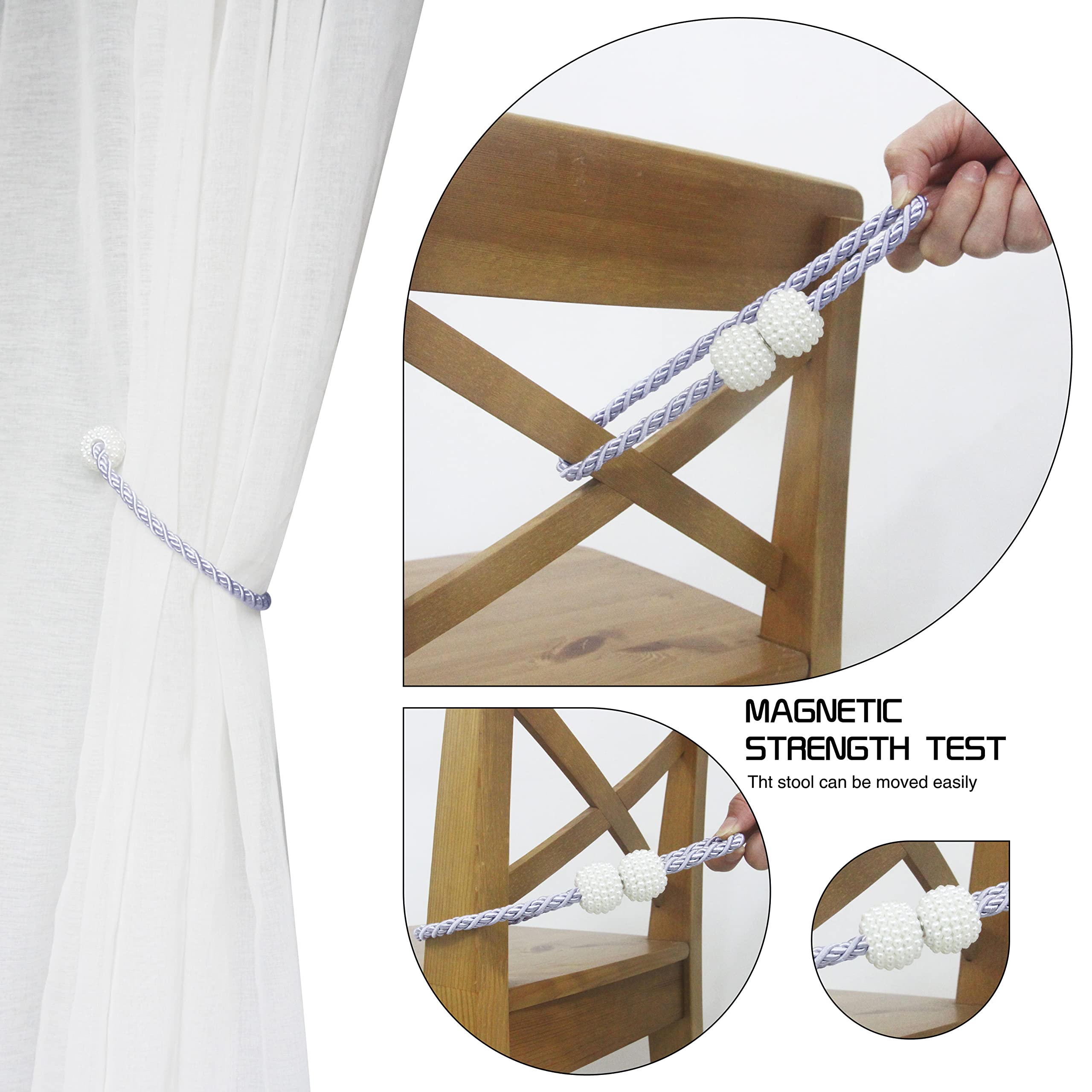 Magnetic Curtain Tiebacks - Convenient Drape Holdbacks for Windows, Weave Rope Design for Indoor & Outdoor Use - Perfect for Living Room, Bedroom, and Patio Decor