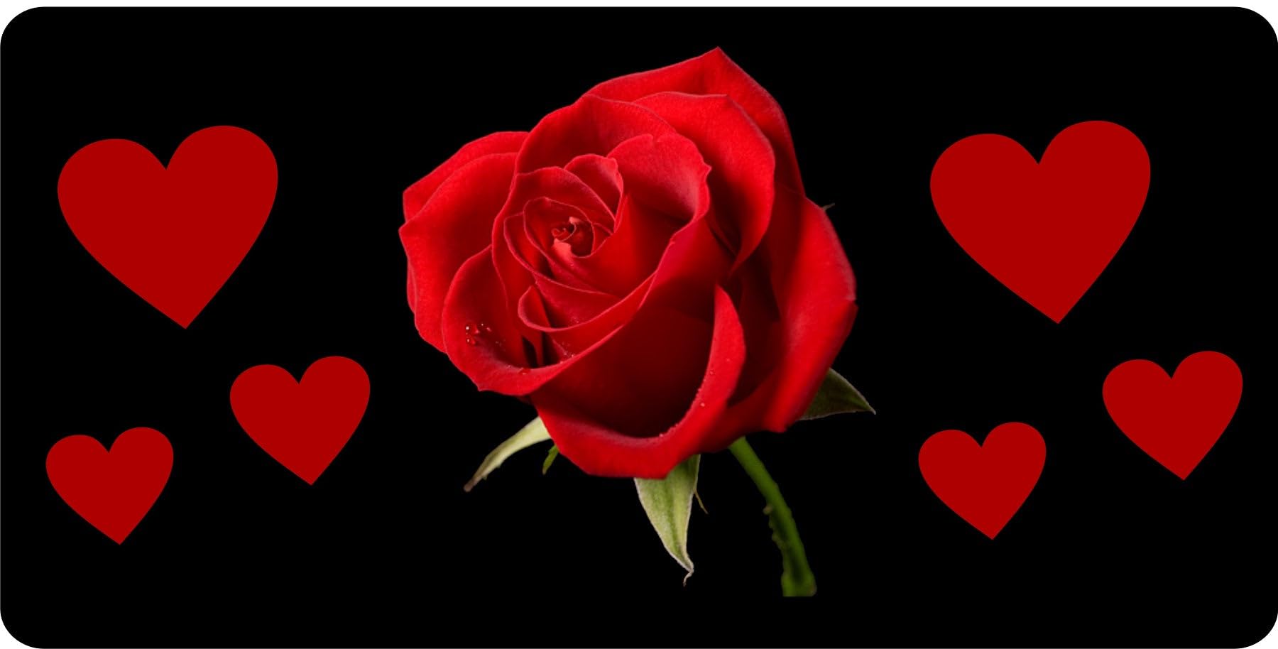 Personalized Red Rose with Hearts Photo License Plate - Custom Car Tag for Valentine's Day, Anniversary & Romantic Gifts