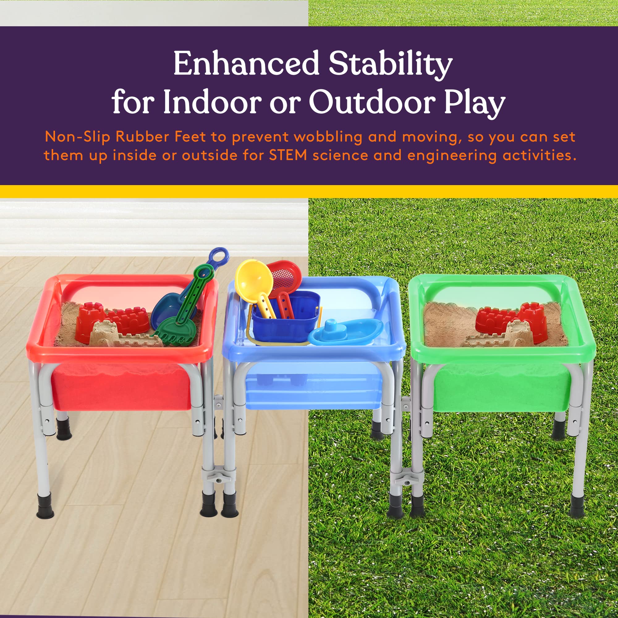 Sensory Activity Table for Kids & Toddlers - 3 Plastic Buckets, Easy Build Frame & 7 Beach Toys for Water, Sand & STEM Play | Interactive Learning Toy for Preschool, Daycare & Home Use