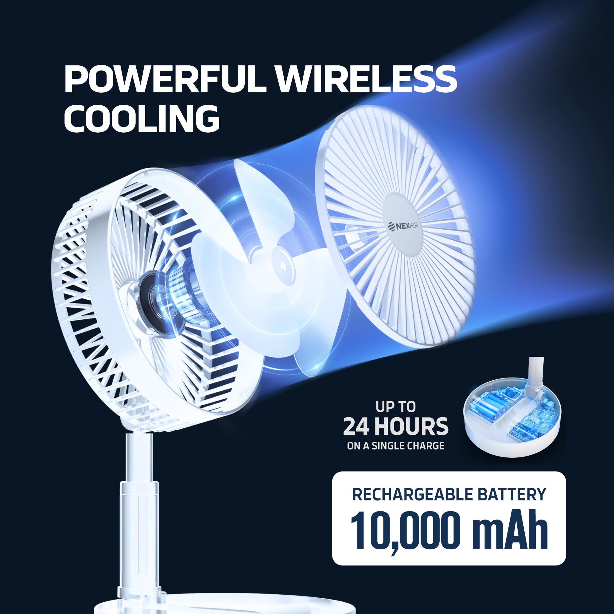 Foldable Oscillating Fan with Remote Control - 4 Speed Adjustable Height (14”–40
