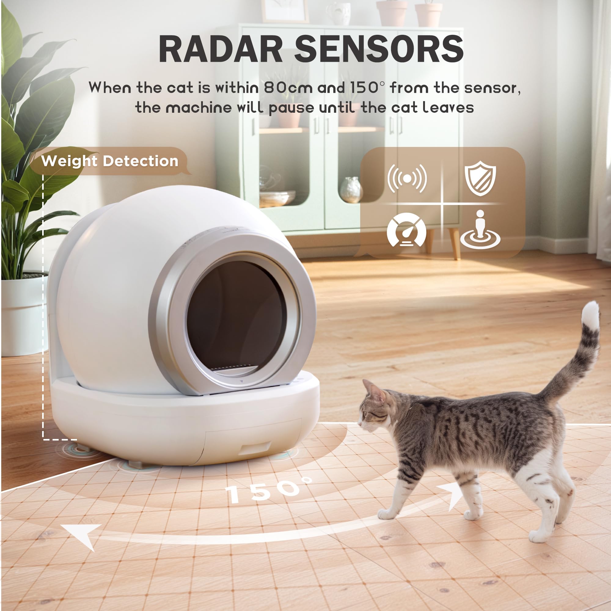 WARCAT Self Cleaning Cat Litter Box - Automatic Large Kitty Litter Box for Multiple Cats with App Control, Garbage Bags & Mats (White) - Perfect for Busy Pet Owners & Multi-Cat Households