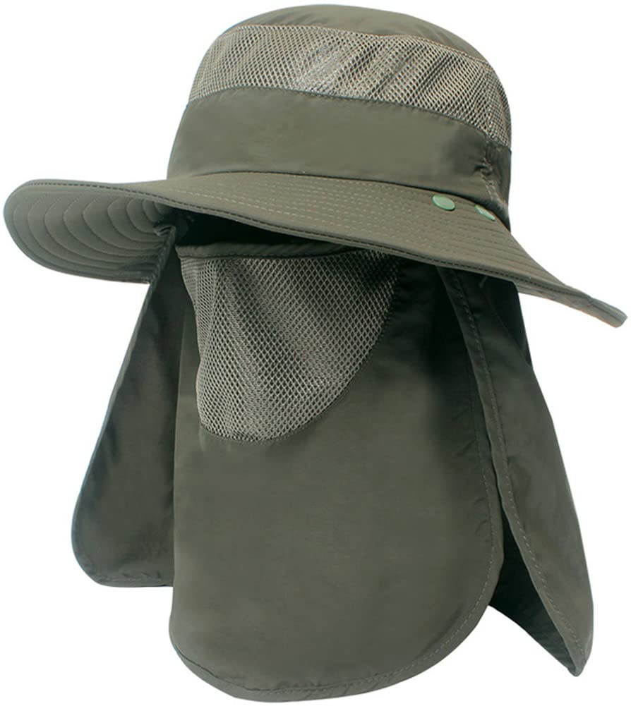 UPF50+ Sun Hat for Men & Women - Wide Brim Fishing & Safari Hat with Face Cover & Neck Flap - Outdoor Sun Protection Boonie Cap for Beach, Hiking, Camping & Travel