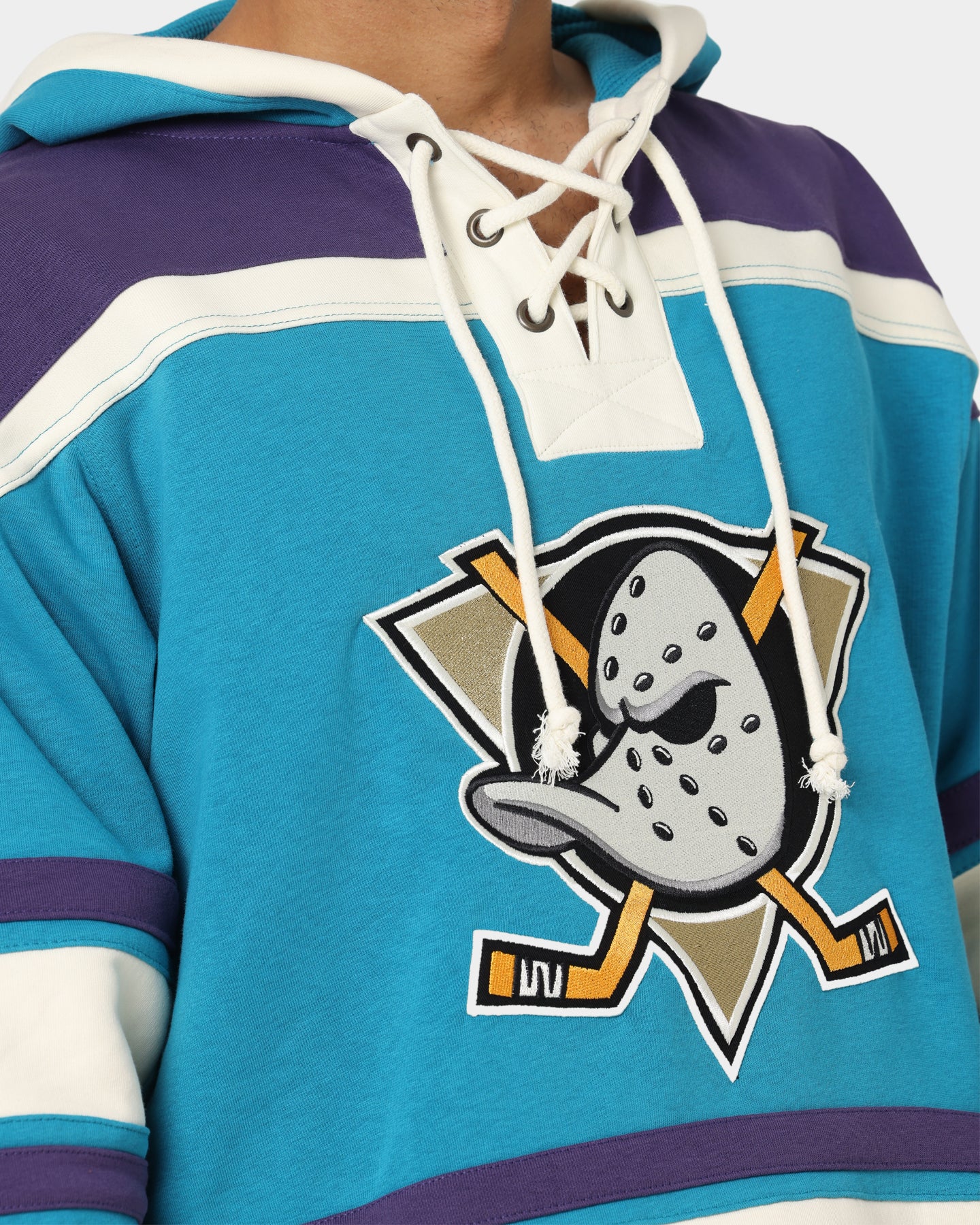 47 Brand Anaheim Ducks Lacer Hoodie - Purple & Sharks Teal - Men's NHL Hockey Pullover Sweatshirt for Game Day & Casual Wear