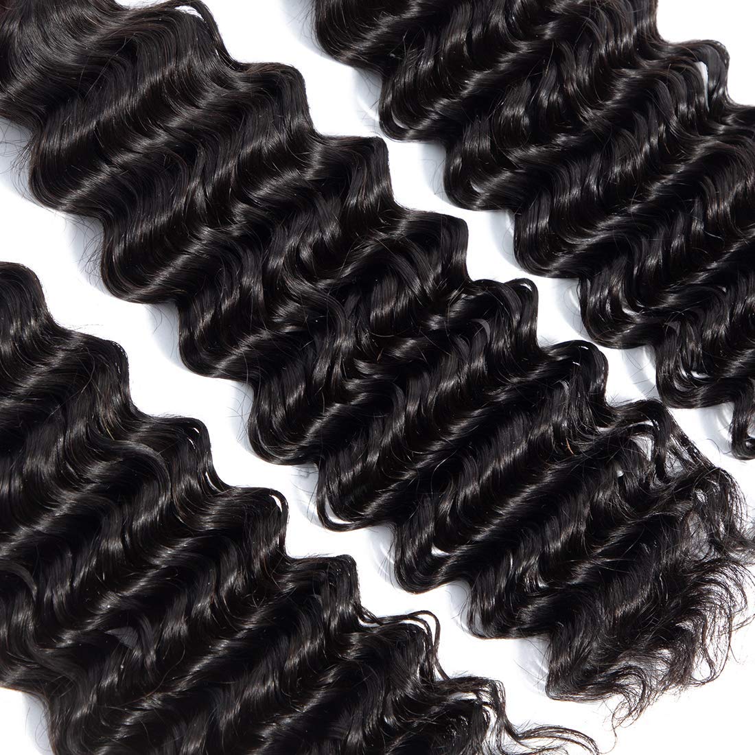 Brazilian Virgin Human Hair Bundles with Lace Closure - 100% Unprocessed Deep Wave Hair Extensions (16