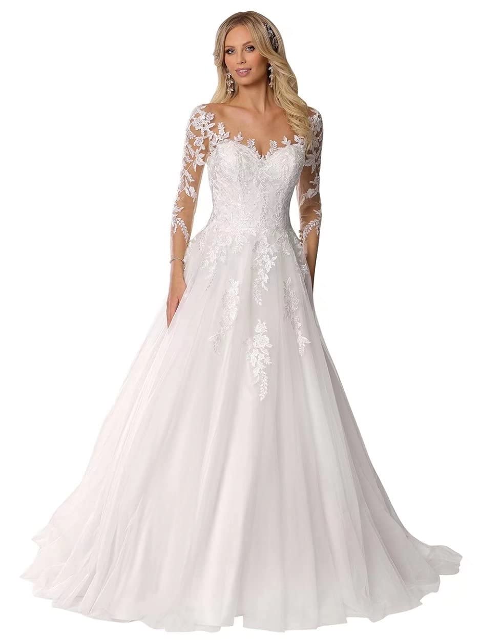 Elegant Long Sleeve Mermaid Wedding Dress with Boat Neck & Satin Train - Perfect for Brides, Beach Weddings & Formal Ceremonies