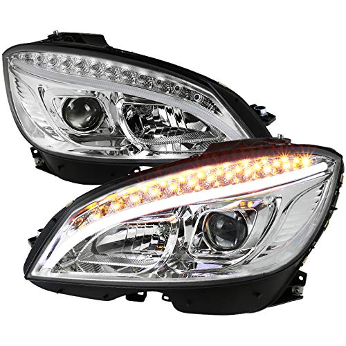 Clear Lens Chrome Bezel LED Light Bar Projector Headlights for W204 C-Class (2008-2011) - High-Performance Lighting Upgrade for Night Driving & Off-Road Adventures