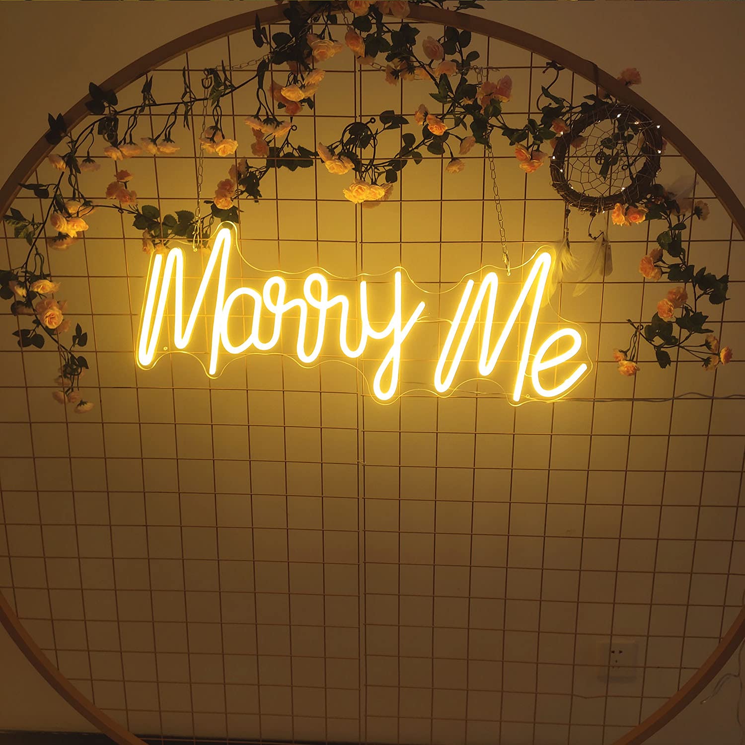 Marry Me LED Neon Sign - Custom Wedding Wall Decor for Anniversaries, Parties & Home Decor - Flexible & Dimmable Neon Light Art (Yellow, 78cm) - Perfect for Bedroom, Living Room & Wedding Venue