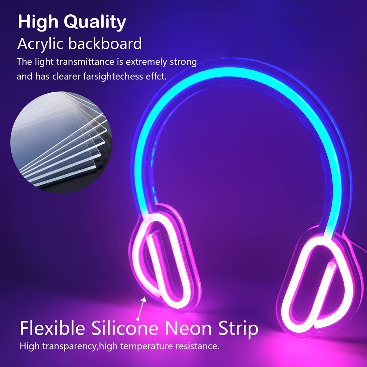 Vibrant LED Neon Headset Sign - USB/Battery Powered Wall Light for Gaming Room, Bedroom, Christmas, Halloween & Birthday Party Decor (NE-3) - Perfect for Gamers, Music Lovers & Night Light Enthusiasts