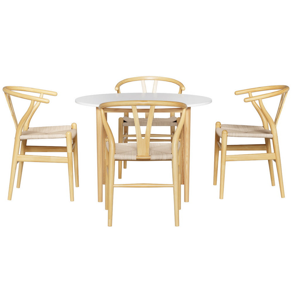 Artiss 5-Piece Wishbone Dining Table and Chair Set - Solid Wood Kitchen Table Set for 4 - Perfect for Small Spaces, Breakfast Nook & Cozy Family Meals