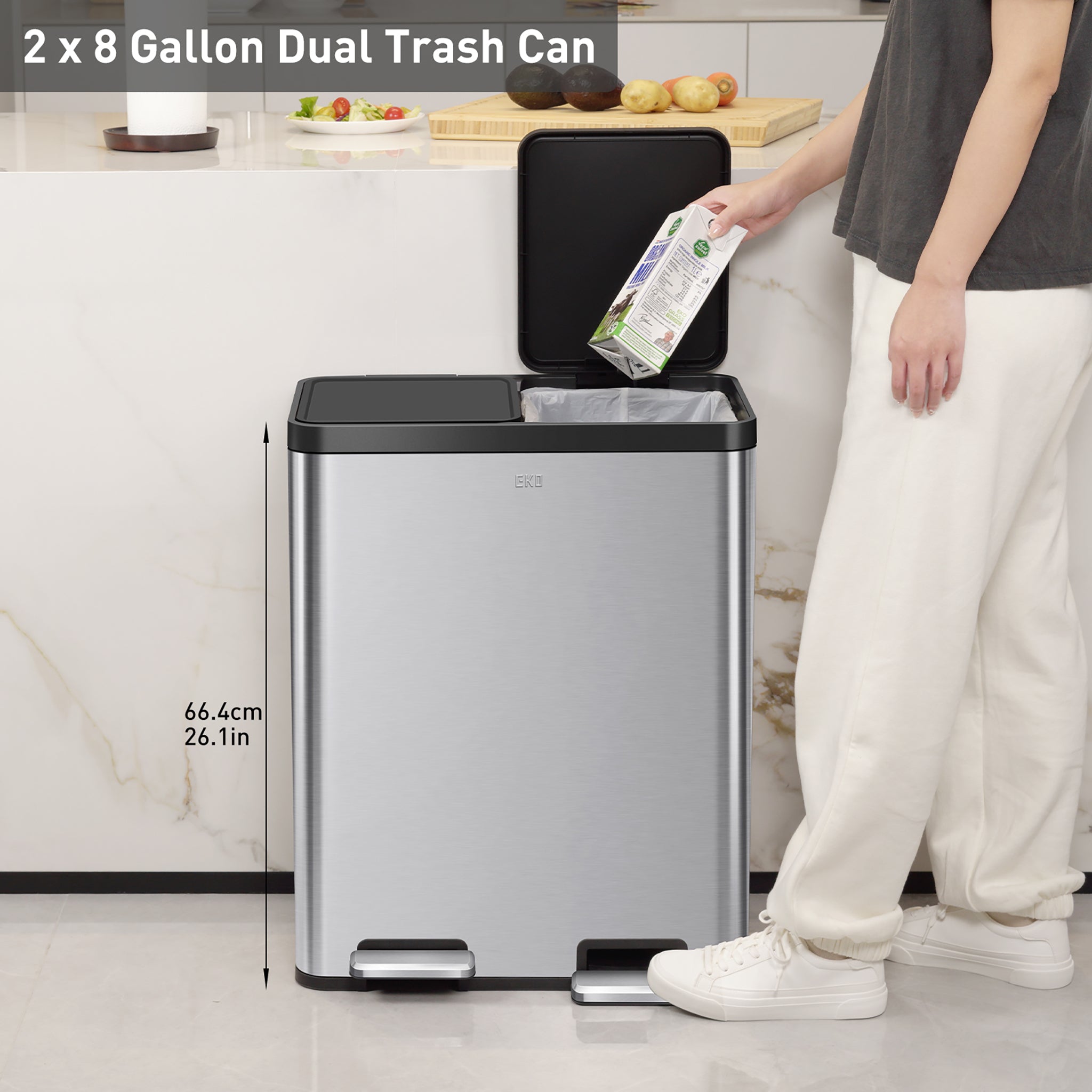 Dual Compartment 30L+30L Recycling Bin for Home & Office - Essential Step Trash Can for Waste Sorting & Eco-Friendly Living