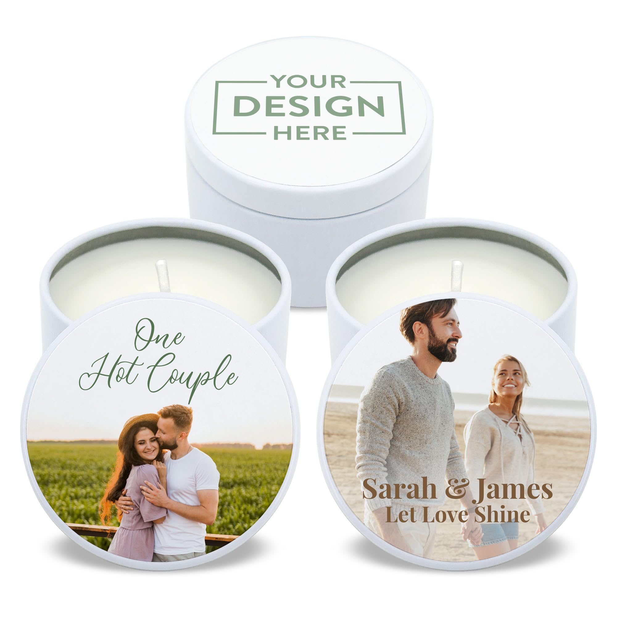 Custom Photo Candles for Weddings - Set of 10 White Tin - Bulk Party Favors