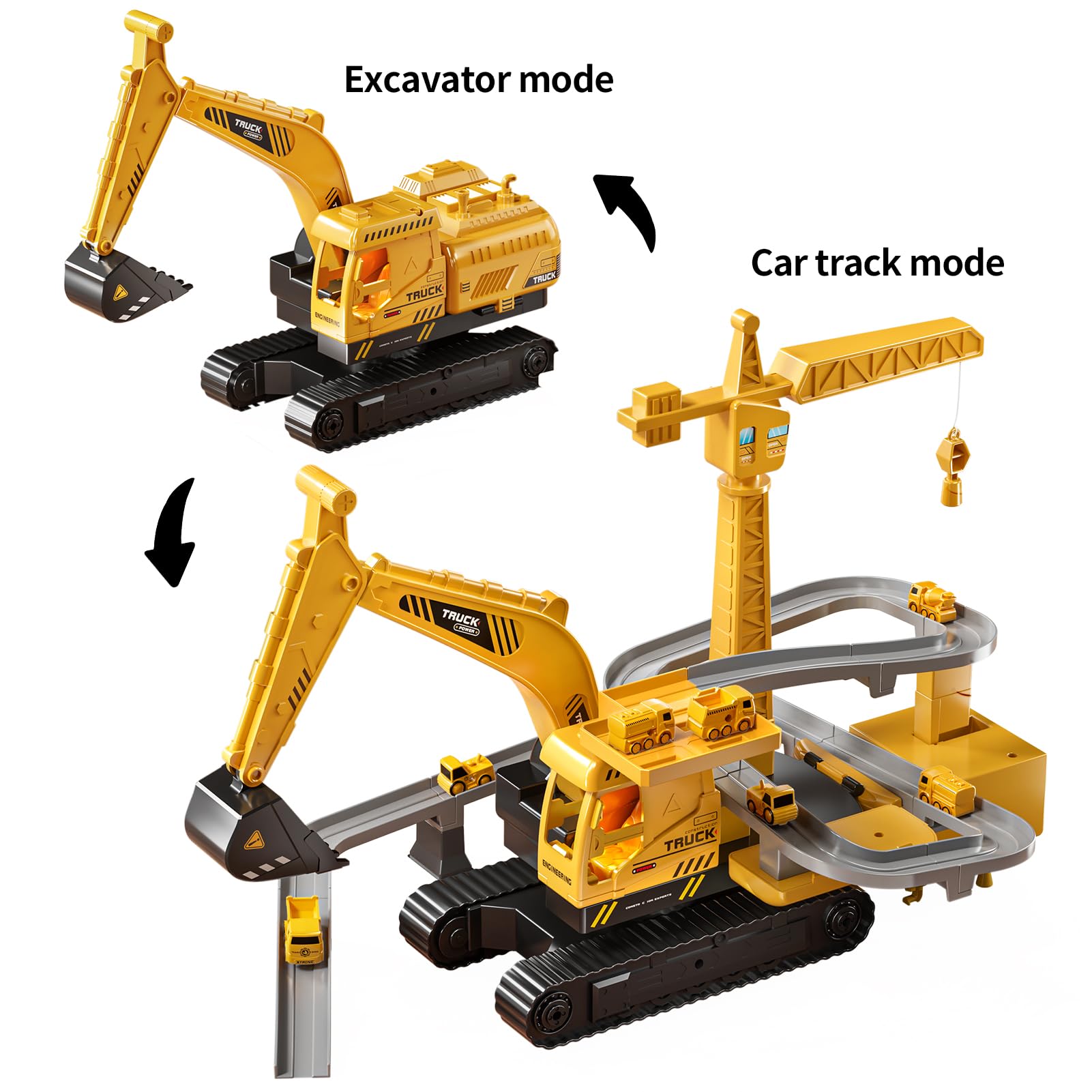 TEMI Construction Truck Toys for Kids Ages 3-7 - Engineering Digger & Crane Playset with Race Tracks, Excavator Toy for Toddlers Boys & Girls - Perfect Gift for 4-6 Year Olds | Outdoor Sandbox Play & Indoor Pretend Construction Games
