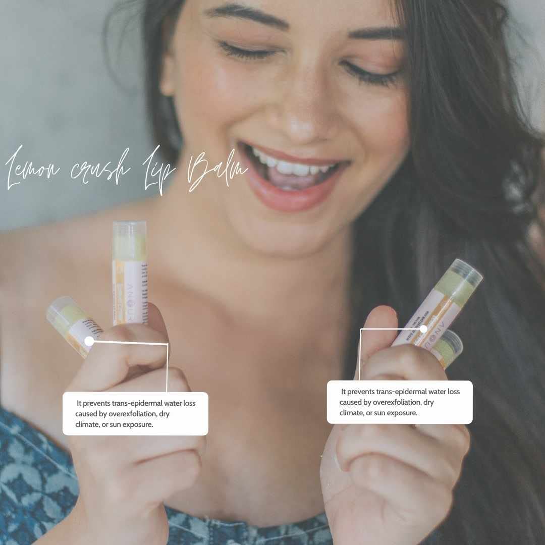 Anour Lemon Essential Oil Lip Balm - Natural Shea Butter, Cocoa Butter & Mango Butter - Vegan Lip Care for Dry, Chapped Lips - Moisturizing Lip Treatment for Men & Women (5g) - Perfect for Winter Skincare, Daily Hydration & On-the-Go Lip Protection