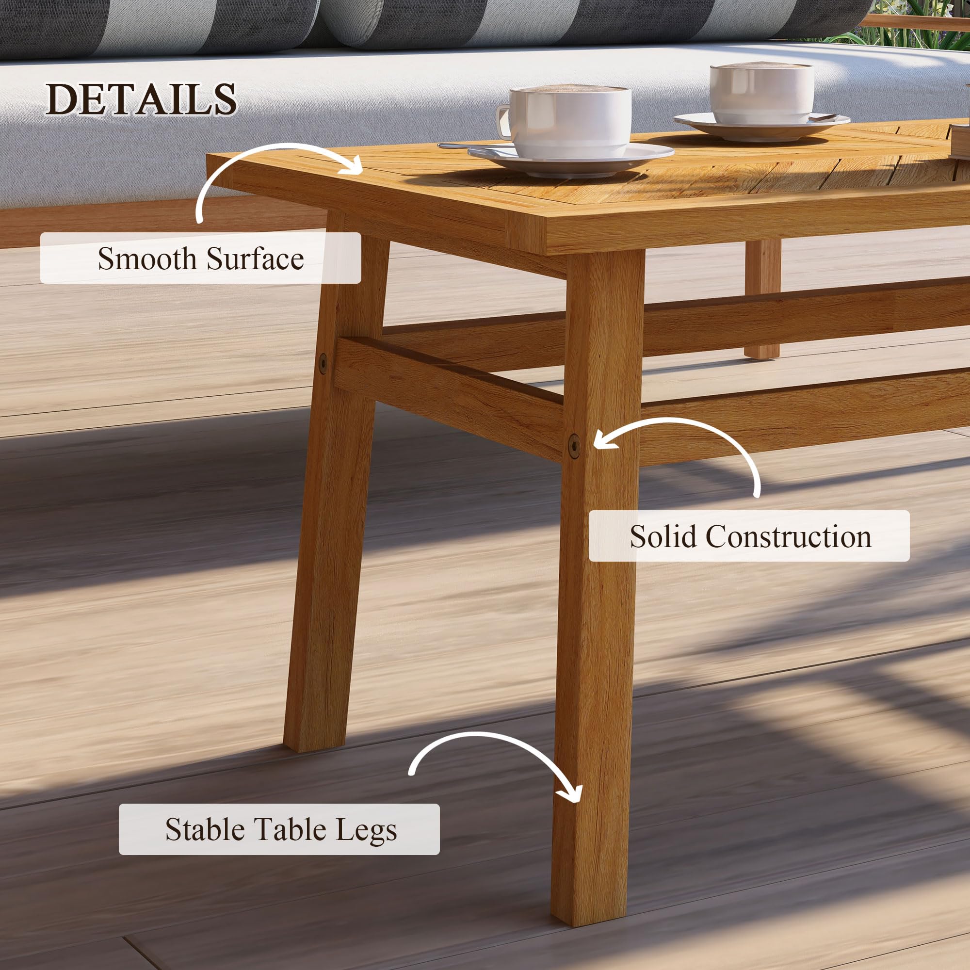 Outsunny Rustic Acacia Wood Outdoor Coffee Table - Weather-Resistant Patio Side Table for Garden, Backyard, Balcony & Deck - Perfect for Outdoor Entertaining & Relaxation
