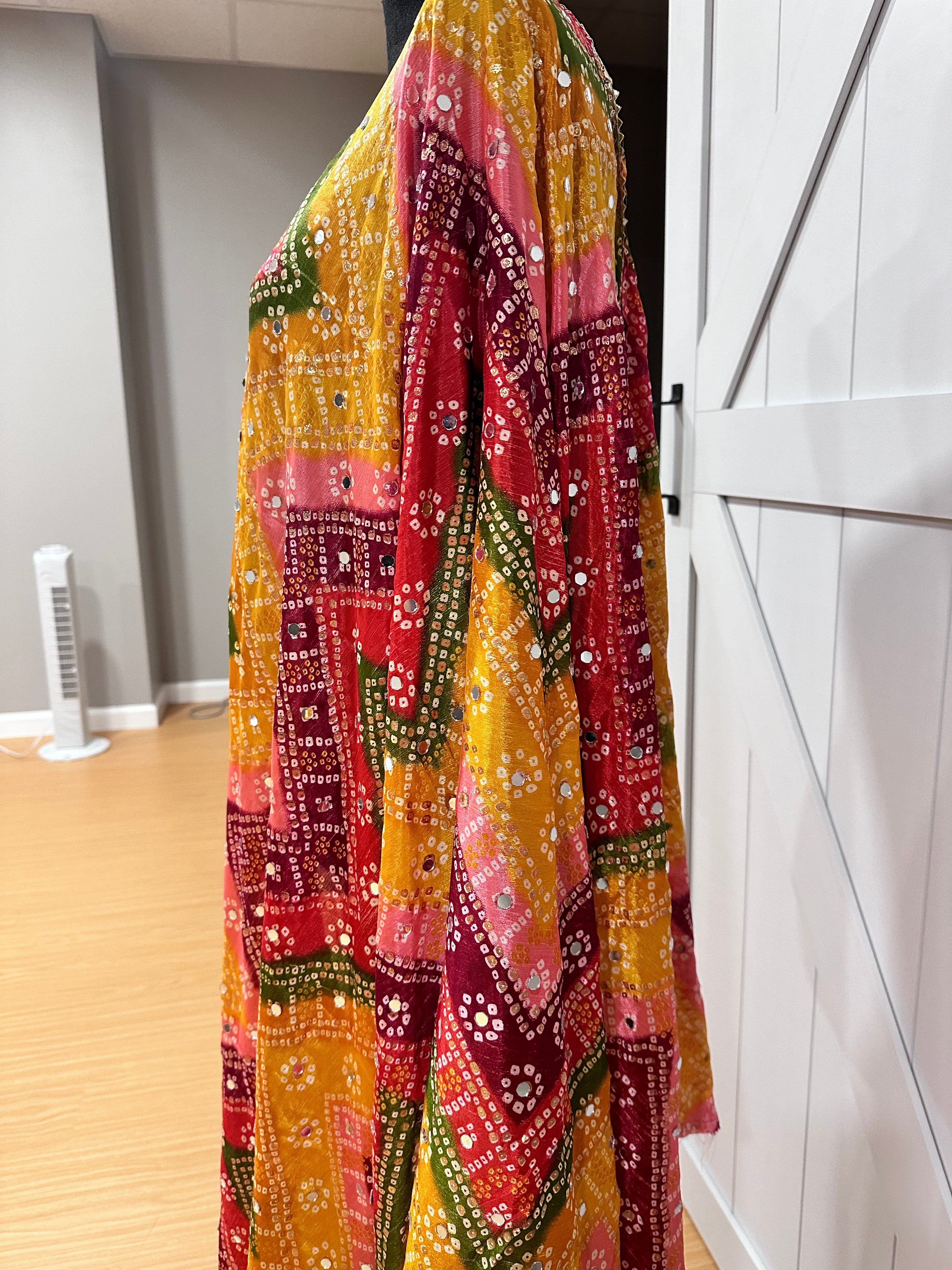 Phulkari Style Bandhini Print Dupatta Scarf - Traditional Indian Embroidered Shawl for Women - Perfect for Weddings, Parties & Ethnic Outfits