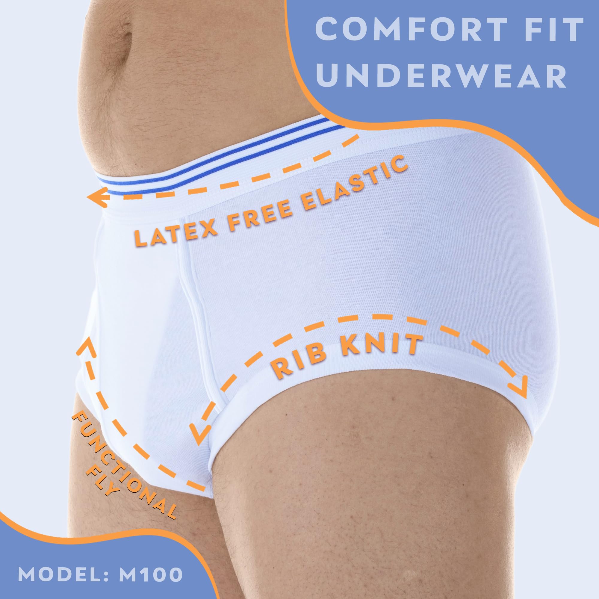 Wearever Reusable Washable Incontinence Underwear for Men - Bladder Control Briefs with Regular Absorbency, Leak Proof Protection (Pack of 3, White, Medium) - Ideal for Active Lifestyles & Nighttime Use