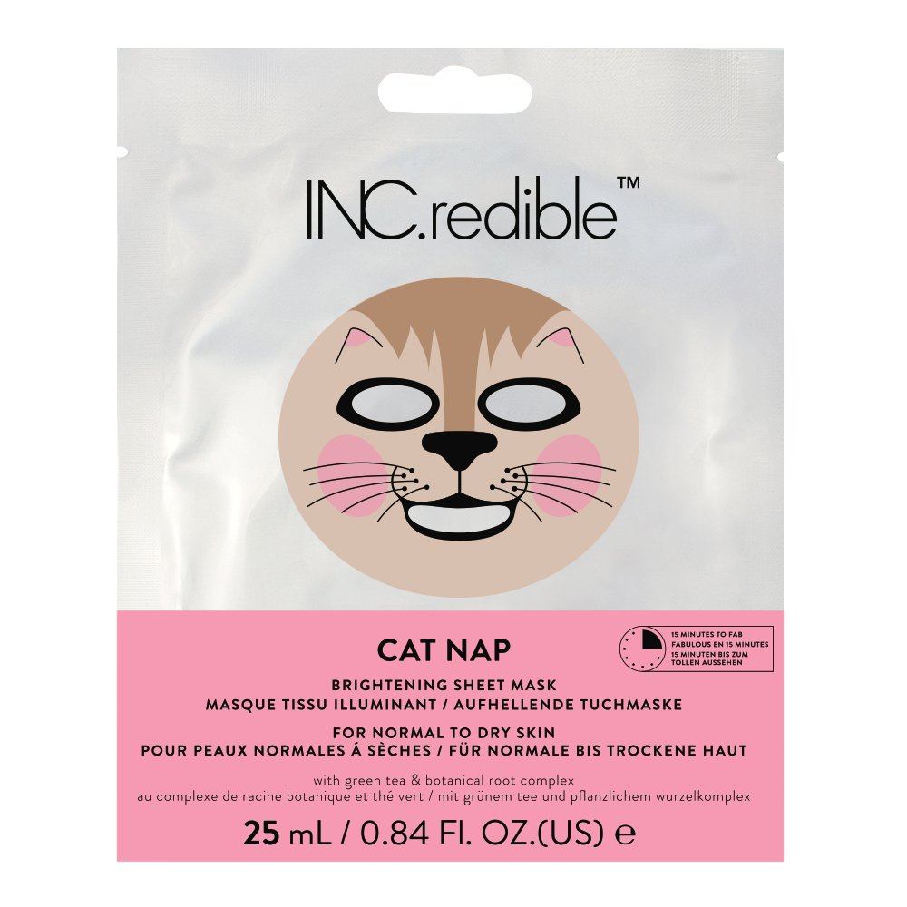 Nails Inc Face Inc Cat Nap Brightening Sheet Mask - Hydrating & Glow-Boosting Facial Mask for Dull Skin | Perfect for Nighttime Skincare & Self-Care Routine