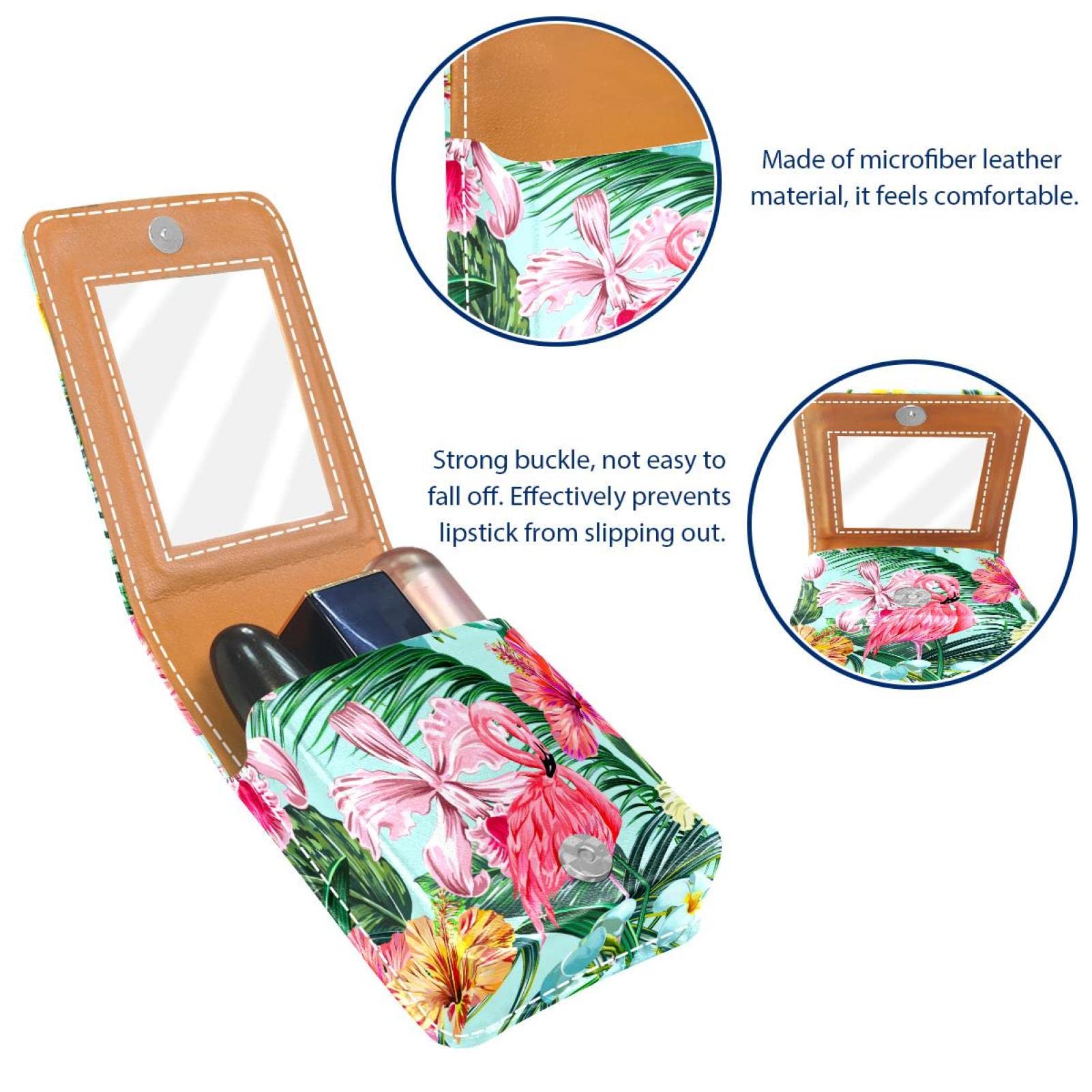 Personalized Lipstick Case Holder - Portable Waterproof Makeup Bag Organizer with Floral Flamingo Design for Women | Perfect for Travel, Daily Use & Cosmetic Storage