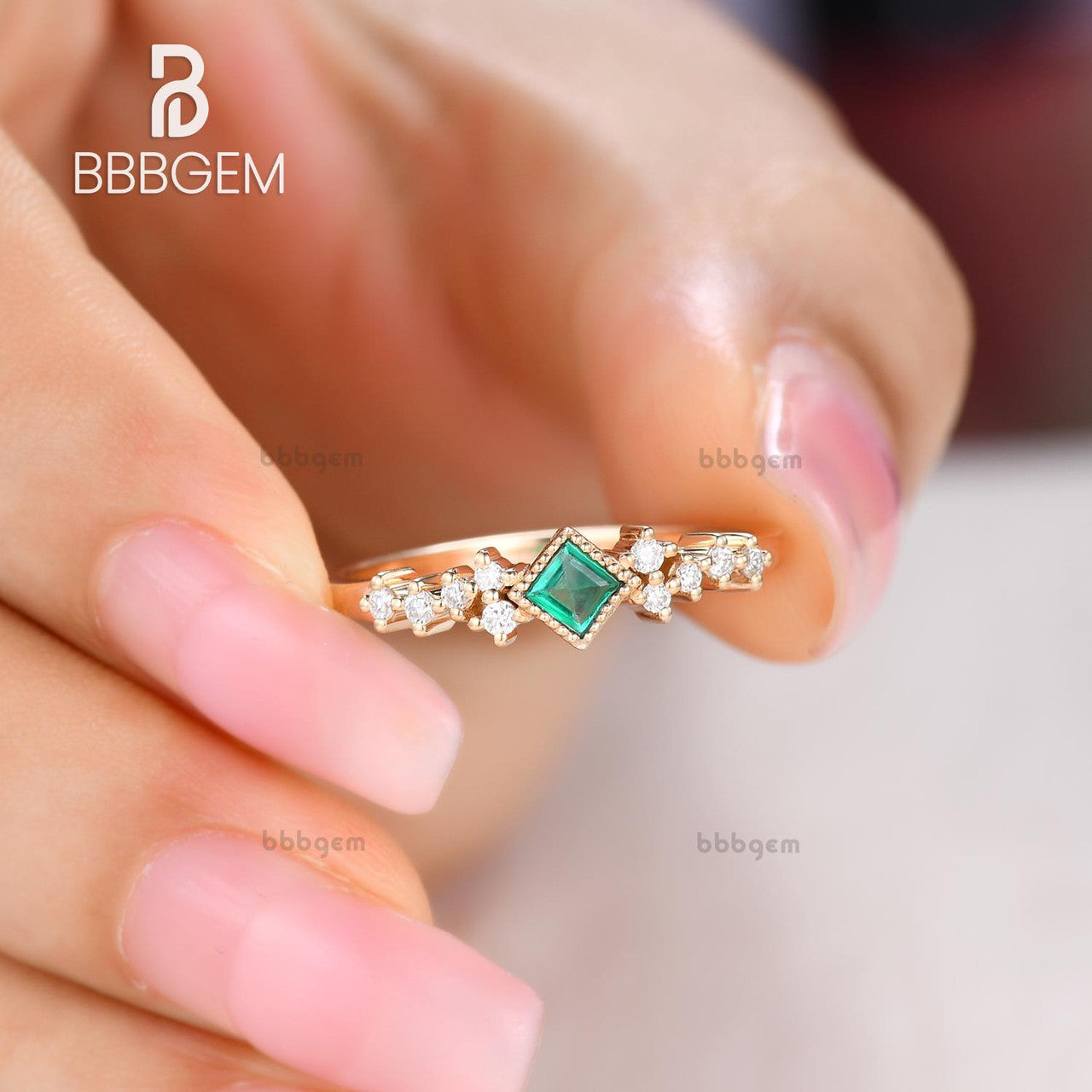 3.5mm Natural Emerald Square Cut Ring for Women - 14K White Gold Minimalist Everyday Jewelry - Perfect for Daily Wear, Office & Special Occasions