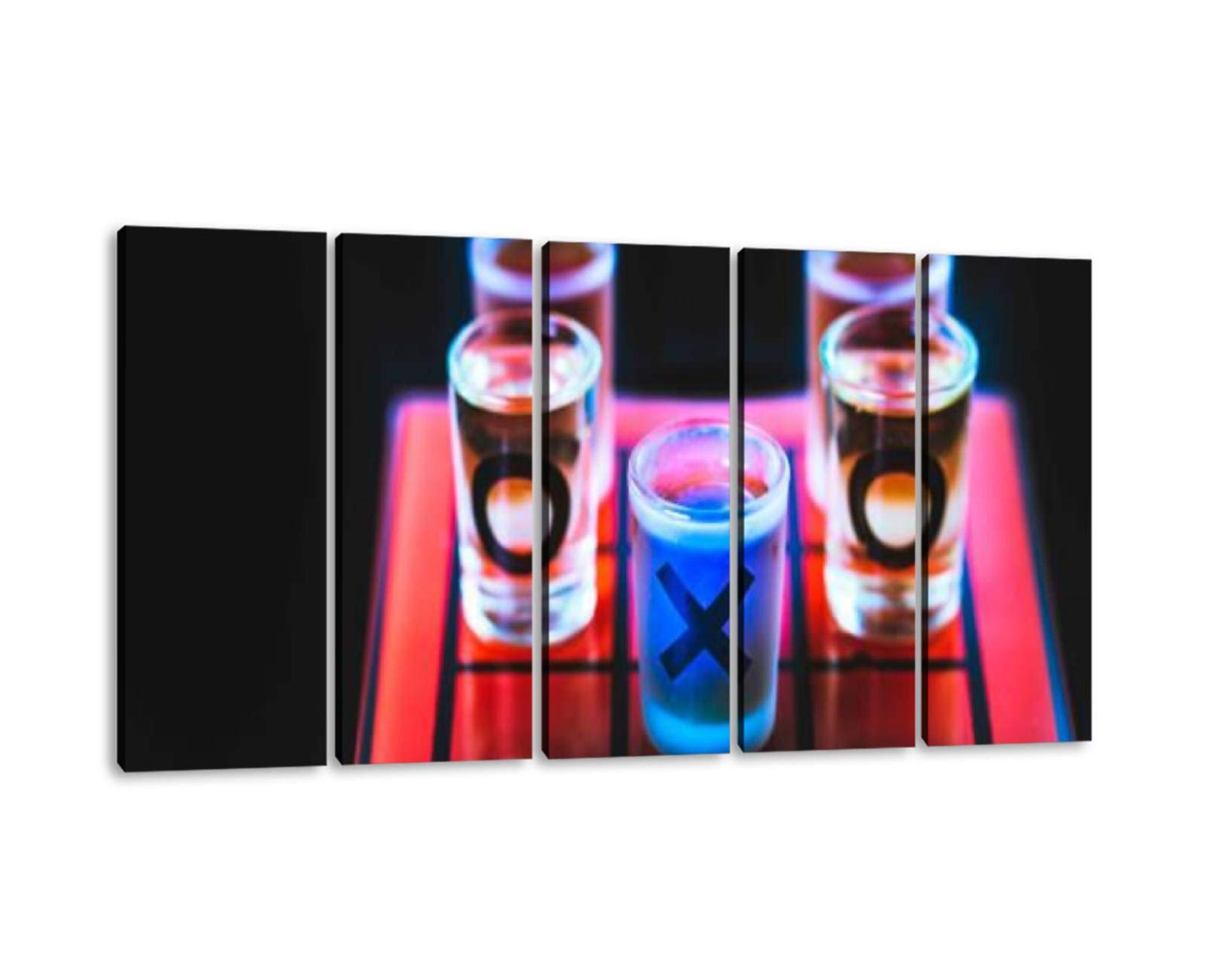 KiiAmy 5-Panel Blue Modern Art Wall Decor - Framed Canvas Tic Tac Toe Game with Shot Glasses - Ready to Hang 60