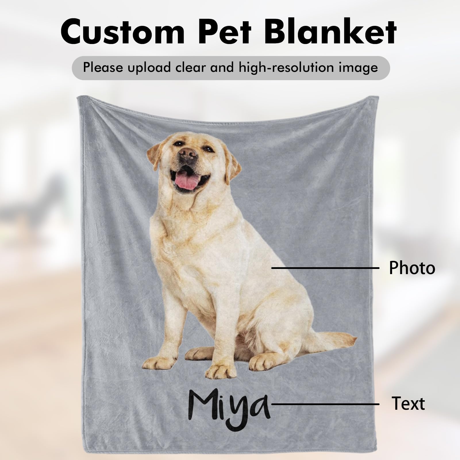 Custom Personalized Dog Portrait Blanket with Photos & Name - Soft Flannel Memorial Gift for Pet Lovers - Printed in USA - Perfect for Bed, Sofa & Travel - Thoughtful Gift for Dog & Cat Owners