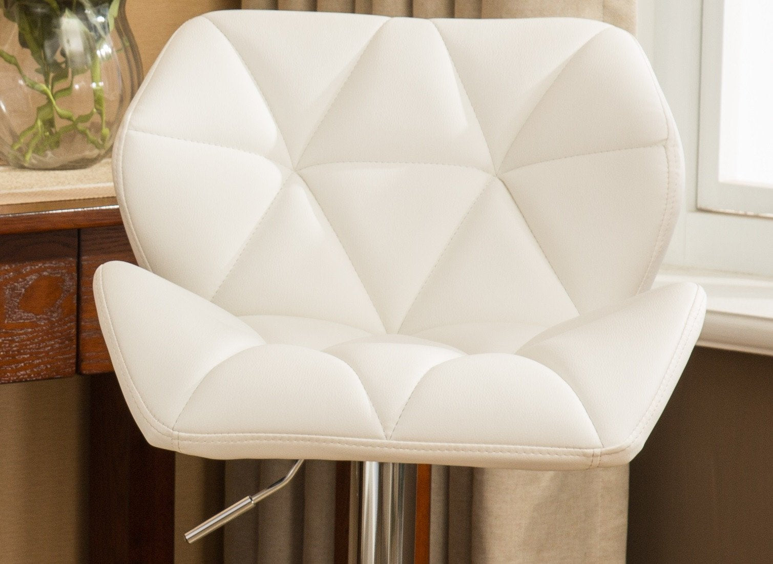 Roundhill Furniture Glasgow Contemporary Tufted Adjustable Height Hydraulic Bar Stools, White, Set of 2 - Perfect for Kitchen Island, Home Bar & Modern Dining Room Decor