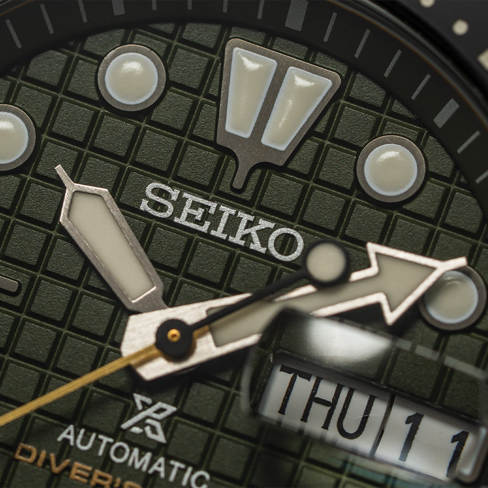 Seiko SRPE05 Prospex Automatic Diver Watch - 45mm Green Dial with Rubber Strap for Men | Waterproof Scuba Diving, Swimming & Outdoor Adventures