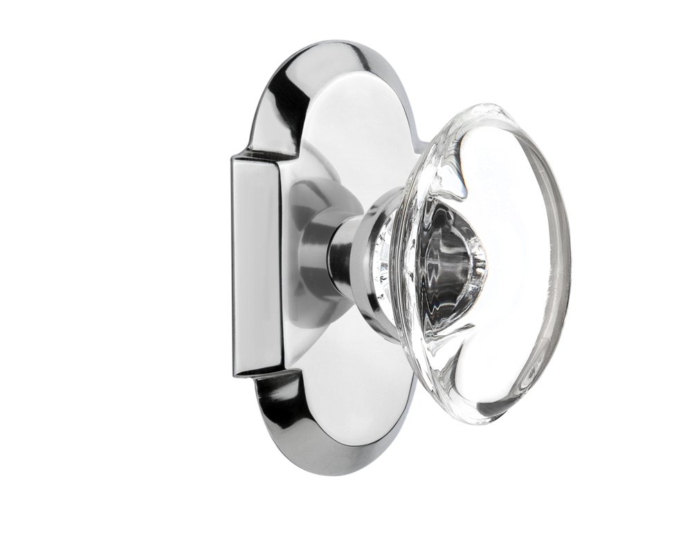 Vintage Cottage Plate with Oval Clear Crystal Glass Door Knob - Double Dummy Set in Bright Chrome Finish | Perfect for Farmhouse, Shabby Chic & Victorian Style Home Decor