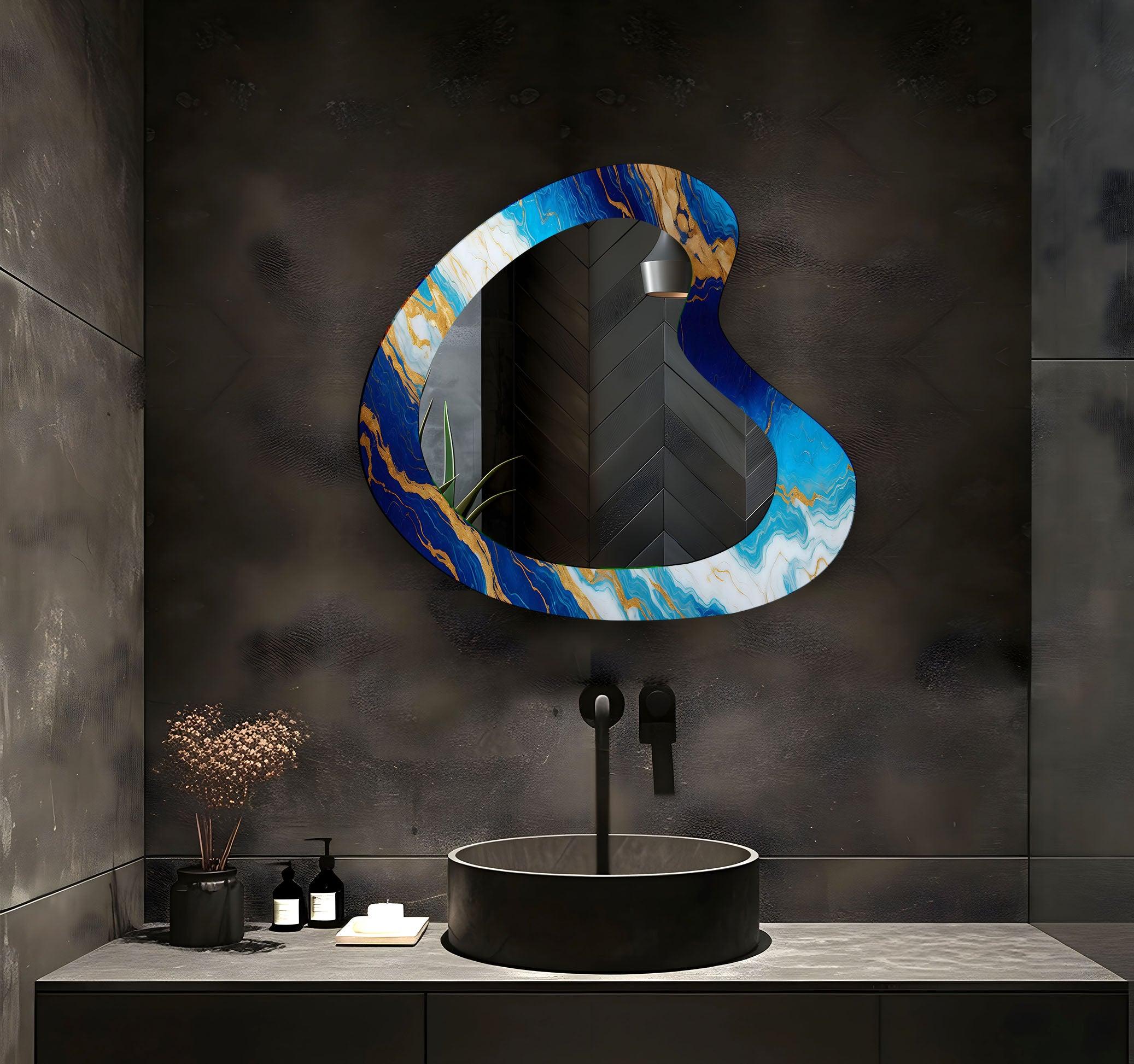 Blue Marble Aesthetic Glass Wall Mirror - Elegant Home Decor for Bedroom, Living Room & Bathroom | Perfect for Vanity, Dressing Area & Interior Design