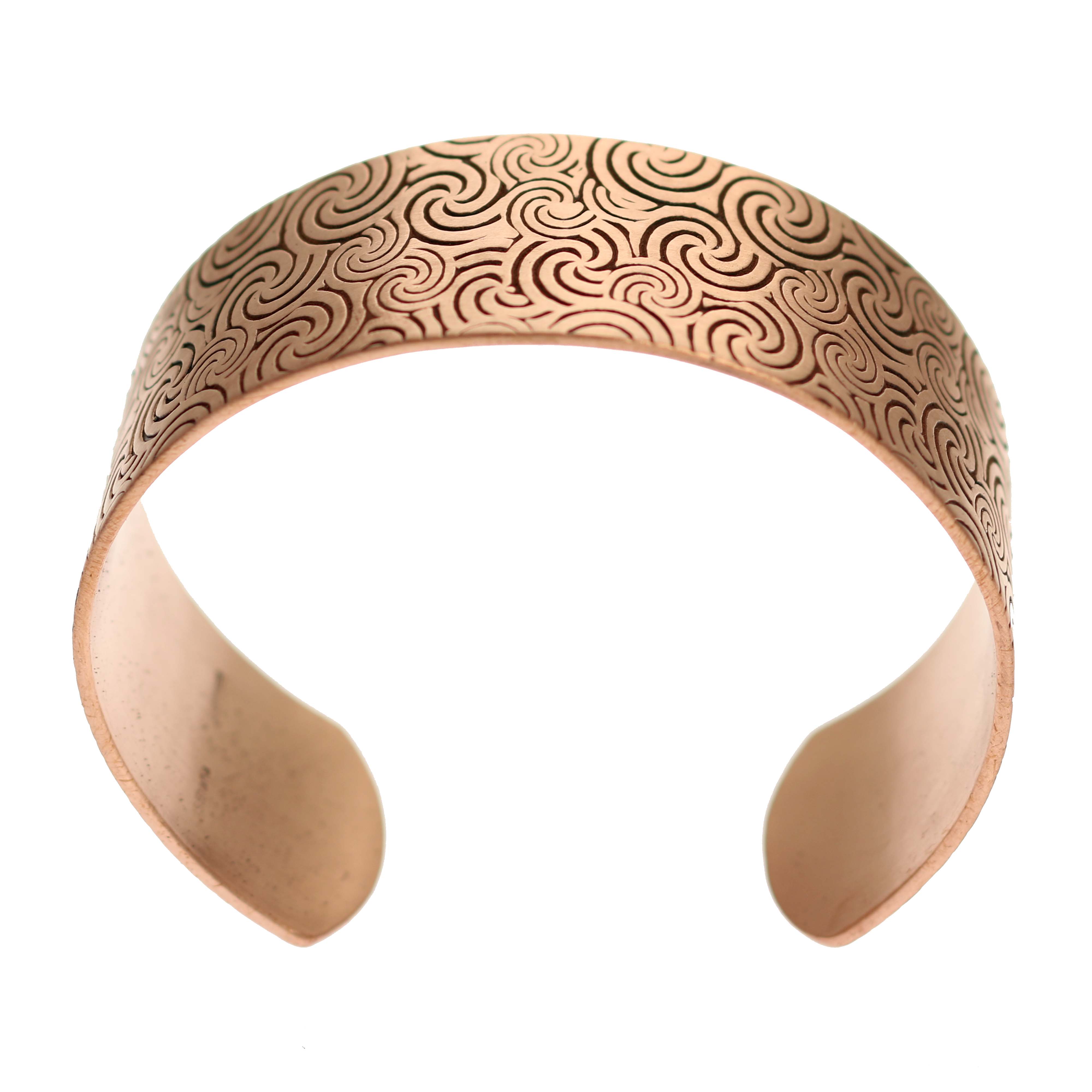 Men's Solid Copper Wave Embossed Cuff Bracelet - 1 Inch Wide Bangle for Casual Wear & Special Occasions