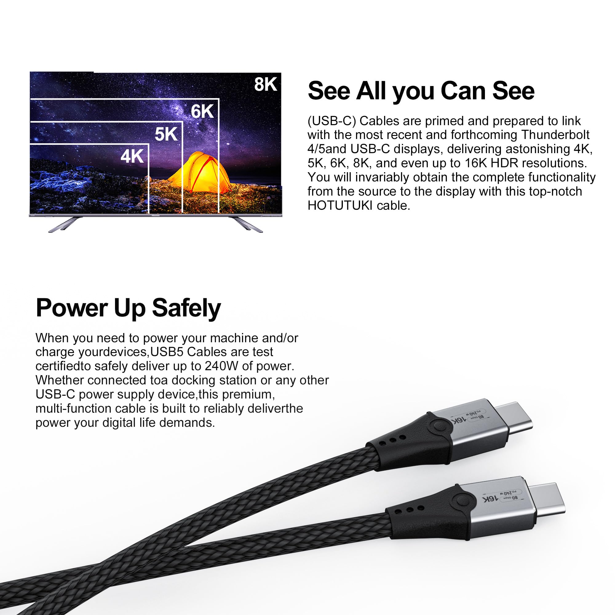 80Gbps USB C to USB C Cable 6.6ft - Thunderbolt 5/4/3 Compatible, 240W Fast Charging & 16K/Dual 8K Video - High-Speed Data Transfer for MacBook Pro, Dell XPS, iPad Pro - Perfect for Gaming, 4K Editing & Multi-Monitor Setup