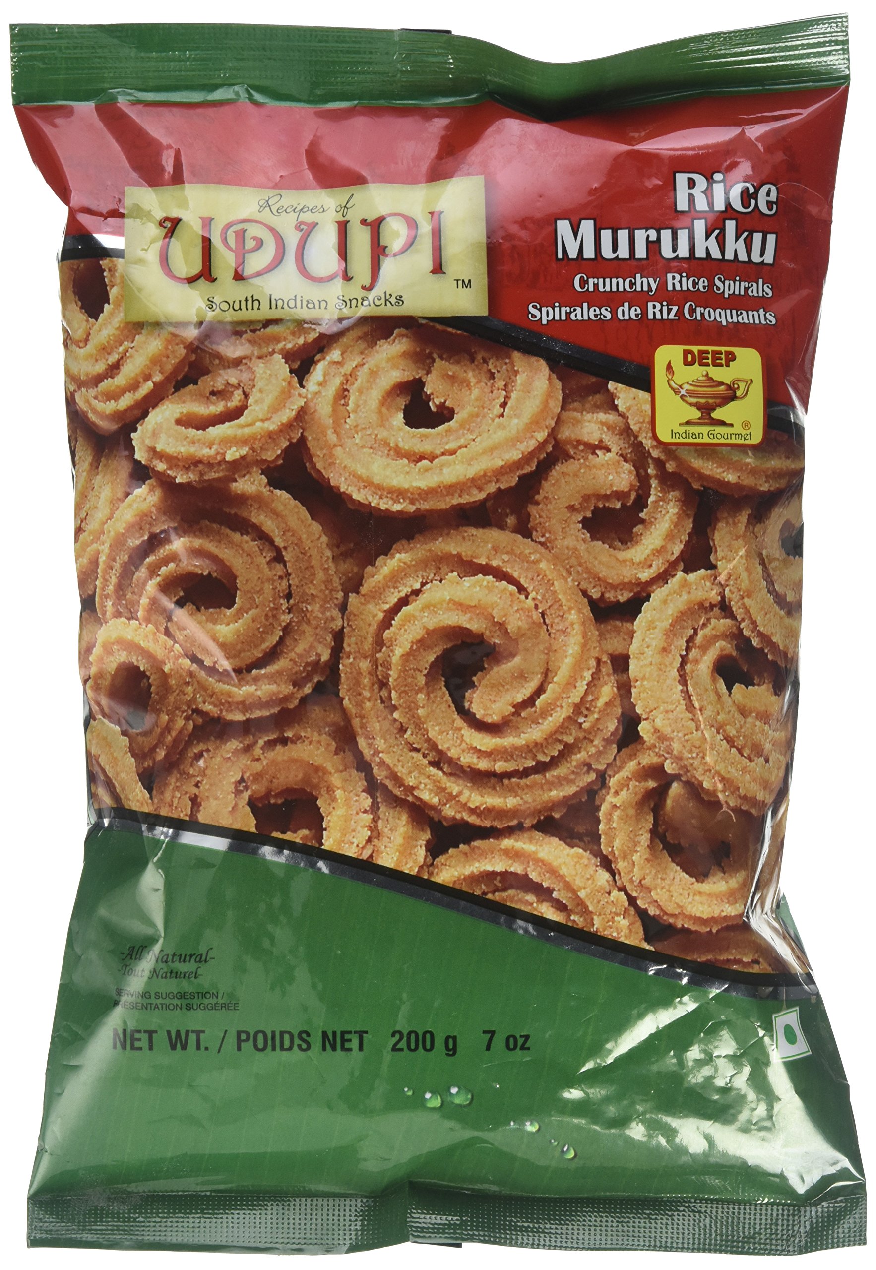 Crunchy Deep Rice Murukku Snacks - Authentic Indian Namkeen Chakli - Gluten-Free Ready to Eat Snacks (7oz) - Perfect for Parties, Tea Time & Indian Festivals