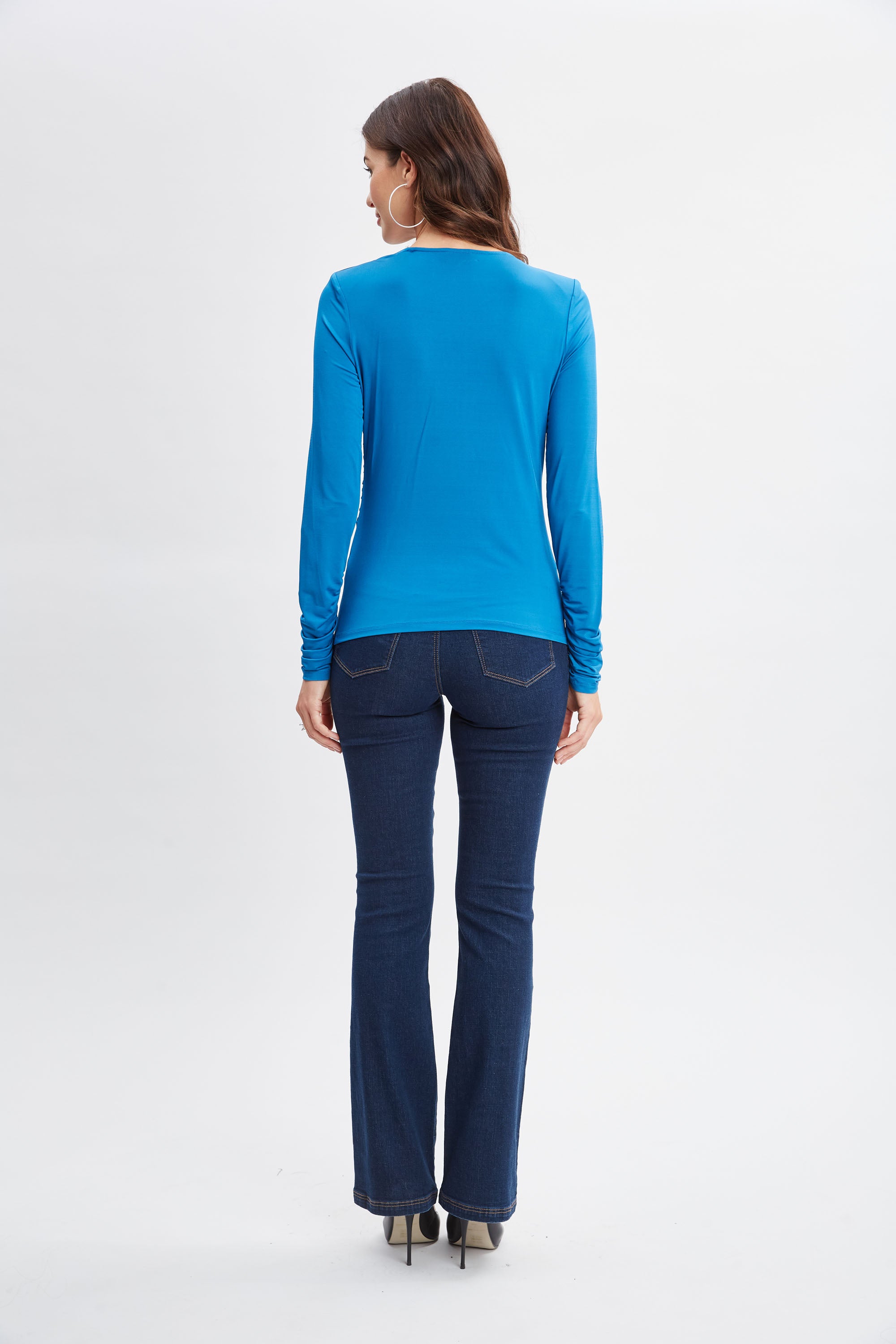 Elegant Ruched V-Neck Knit Sweater for Women - Soft & Stretchy Casual Pullover - Perfect for Office, Date Night & Fall Layering
