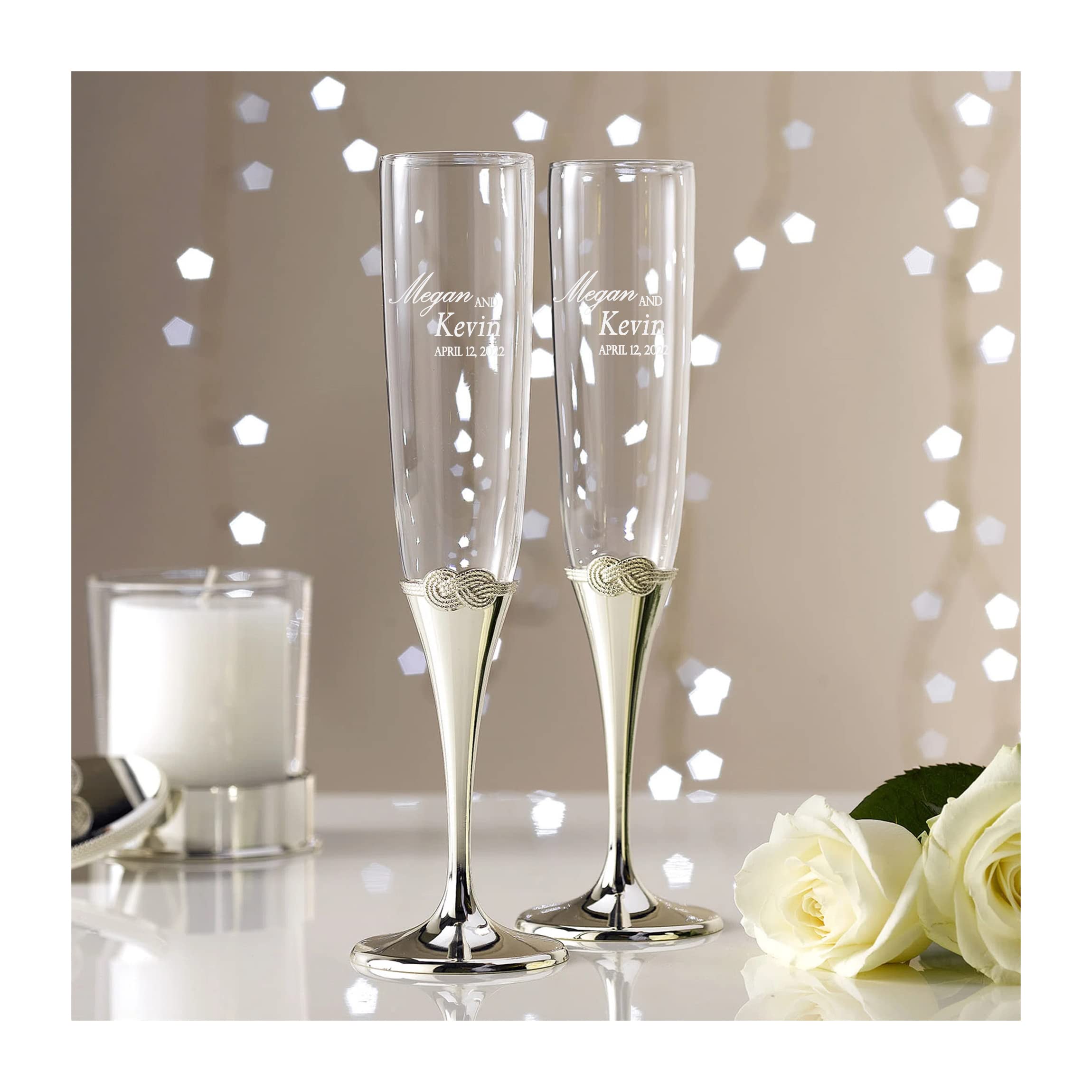 Vera Wang Infinity Personalized Wedding Champagne Flutes Set of 2 - Custom Engraved Toasting Glasses for Bride & Groom - Elegant Wedding Gift & Accessory - Perfect for Wedding Toasts, Anniversaries & Romantic Celebrations