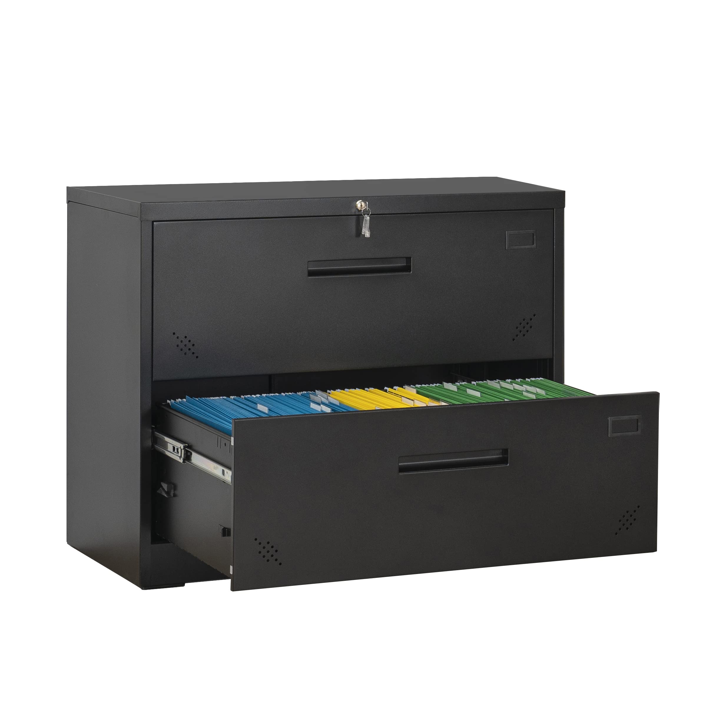 BUTURCAR 2-Drawer Locking Lateral File Cabinet - Black Metal Storage Cabinet for Home Office, Legal/Letter/A4 Size Documents - Easy Assembly for Secure File Organization (Perfect for Home Offices, Small Businesses & Workspaces)