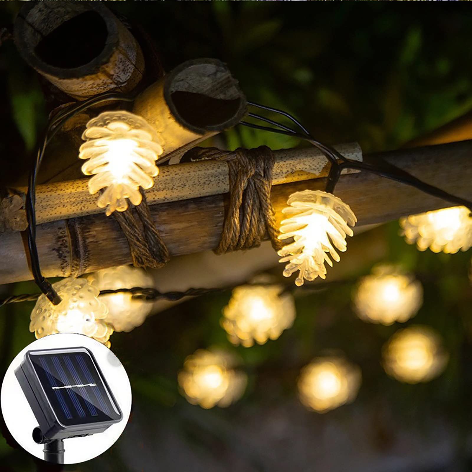Waterproof Solar Christmas Pinecone String Lights - 6.5m 30 LED Warm White Outdoor Fairy Lights with 8 Modes for Garden, Patio, Yard Decor | Perfect for Xmas Trees, Shrubs, New Year & Holiday Lighting