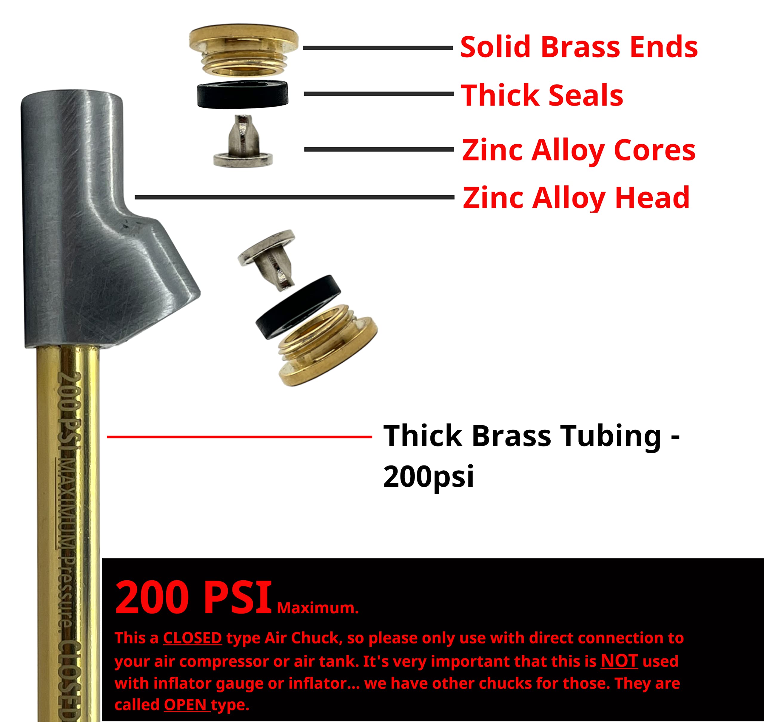 Heavy Duty Semi Truck Air Chuck for Tires - Extended Reach Dual Head 1/4