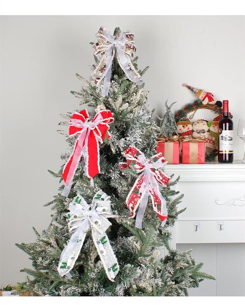 2 Pcs Christmas Bows - Elegant Holiday Wreath Bows & Xmas Tree Topper Decorations for Christmas Party, Home, Gift Wrapping & Festive Decor