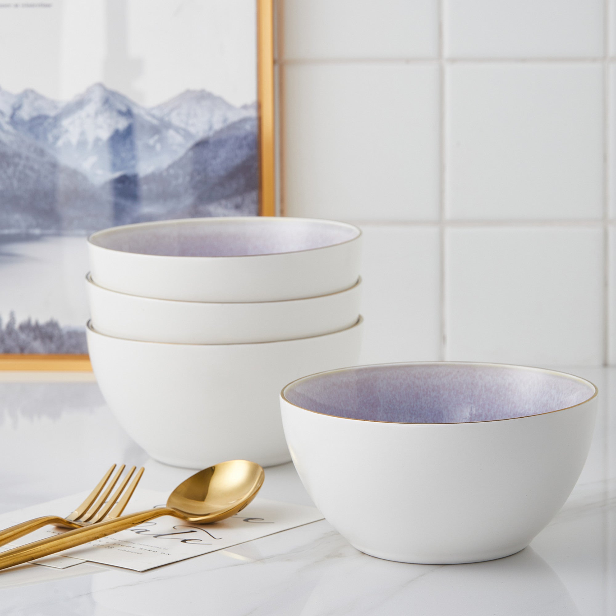 Josephine Porcelain Bowl - Elegant Lavender Floral Design, Handcrafted Ceramic Soup & Dessert Dish - Perfect for Dining, Home Decor, and Gift Giving