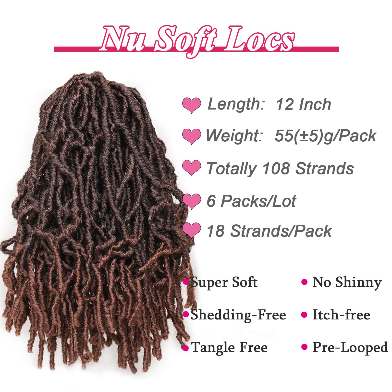Leeven 108 Strands Short Soft Locs Crochet Hair - 12 Inch 6 Packs Ombre Brown Wavy Dreadlocs | Pre-Looped Faux Locs Crochet Braids for Black Women (T30) | Perfect for Protective Styling, Everyday Wear & Special Occasions