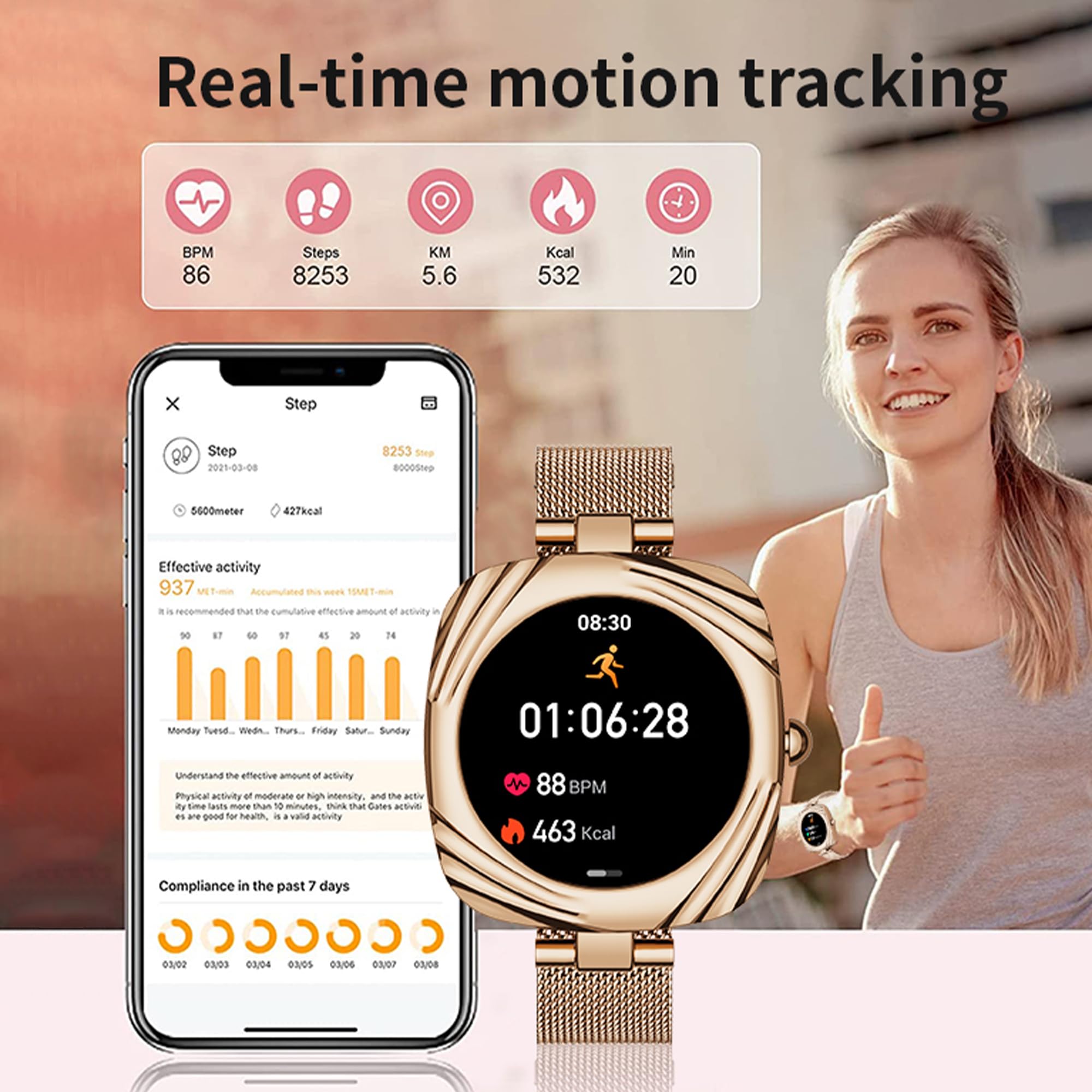 Smart Watch for Women with Heart Rate Monitor, Sleep Tracker & Fitness Modes - Bluetooth Call Smartwatch Compatible with Android & iOS - Perfect for Workouts, Running & Daily Health Tracking (Coffee)