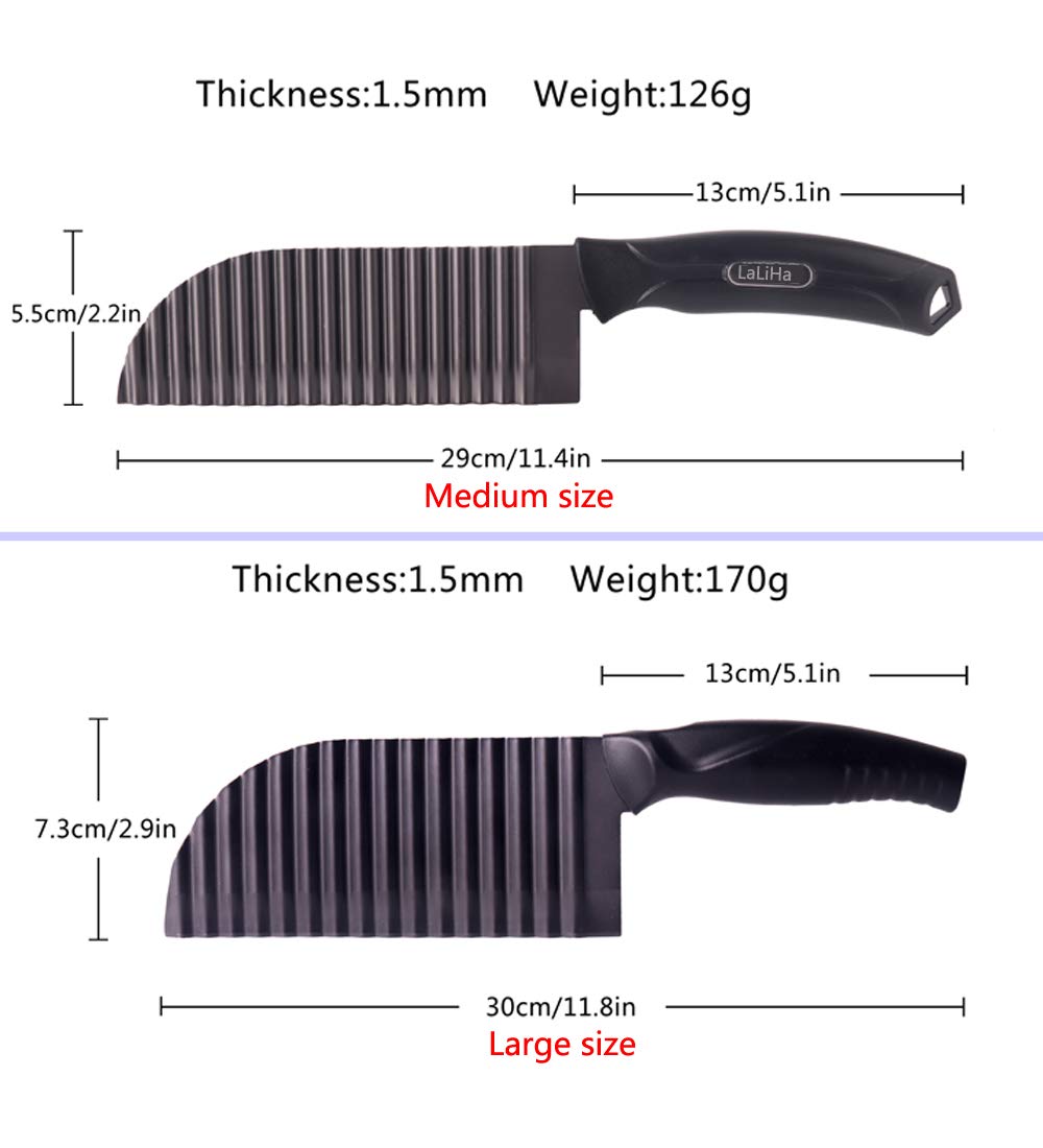 Stainless Steel Crinkle Cutter Knife - Wavy French Fry & Veggie Chopper for Dough, Potatoes, Chips - Medium Black Kitchen Tool for Garnishing, Cooking & Food Prep