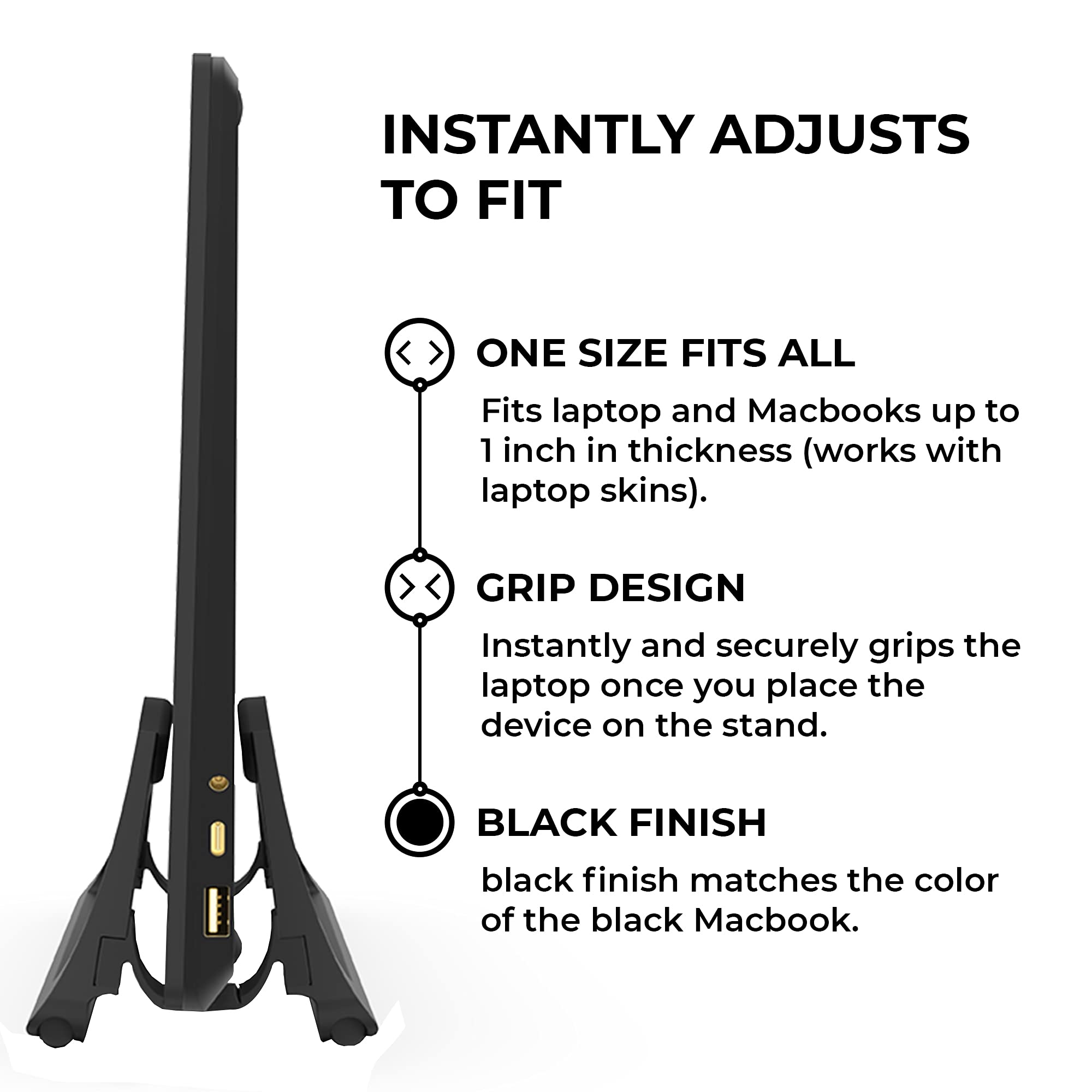 HumanCentric Adjustable Vertical Laptop Stand for Desk - Matte Black | Ergonomic Holder for MacBook, MacBook Pro & All Laptops | Perfect for Home Office & Workspace Organization | Space-Saving Computer Dock for Better Posture & Productivity