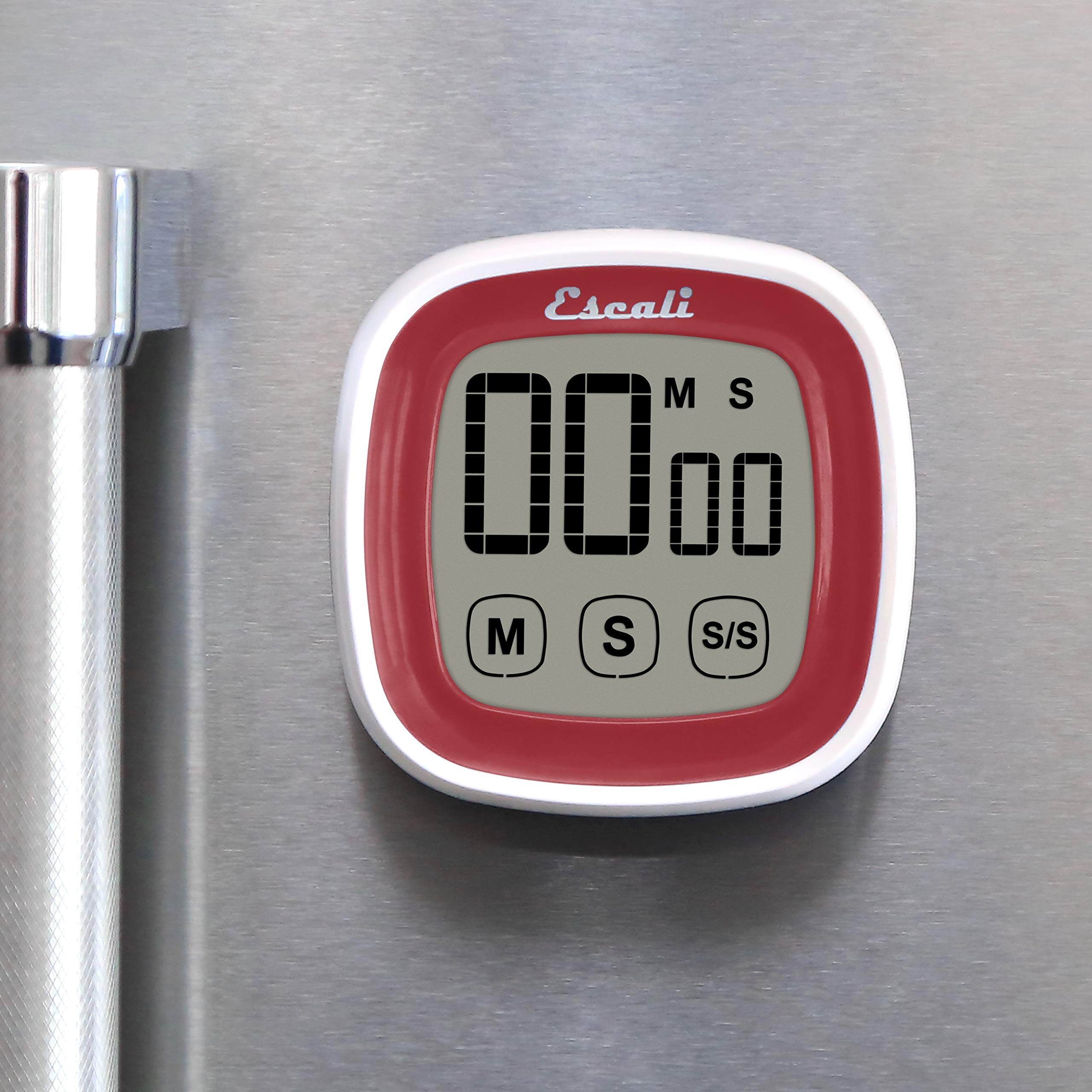 Escali Digital Kitchen Timer with Touch Screen LCD Display - Easy to Read, Battery Saving, Touch Sensitive Controls for Cooking, Baking, Workouts & More (Red)