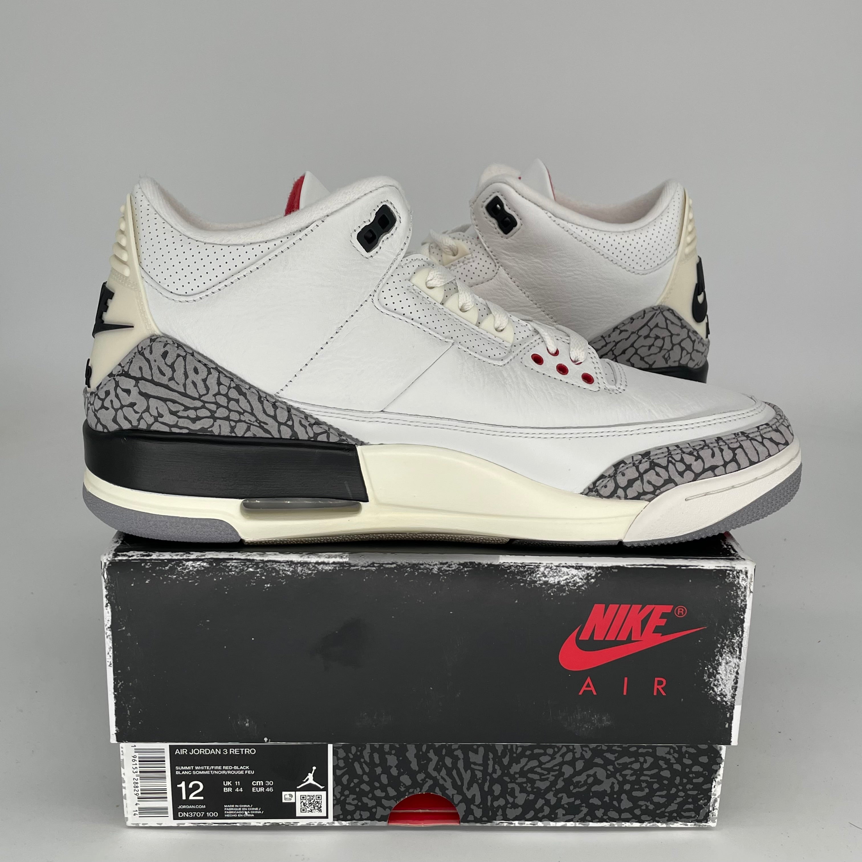 Original Air Jordan 3 White Cement Reimagined Retro Sneakers - Men's Size 12 (DN3707-100) - Authentic Basketball Shoes for Streetwear & Casual Outfits