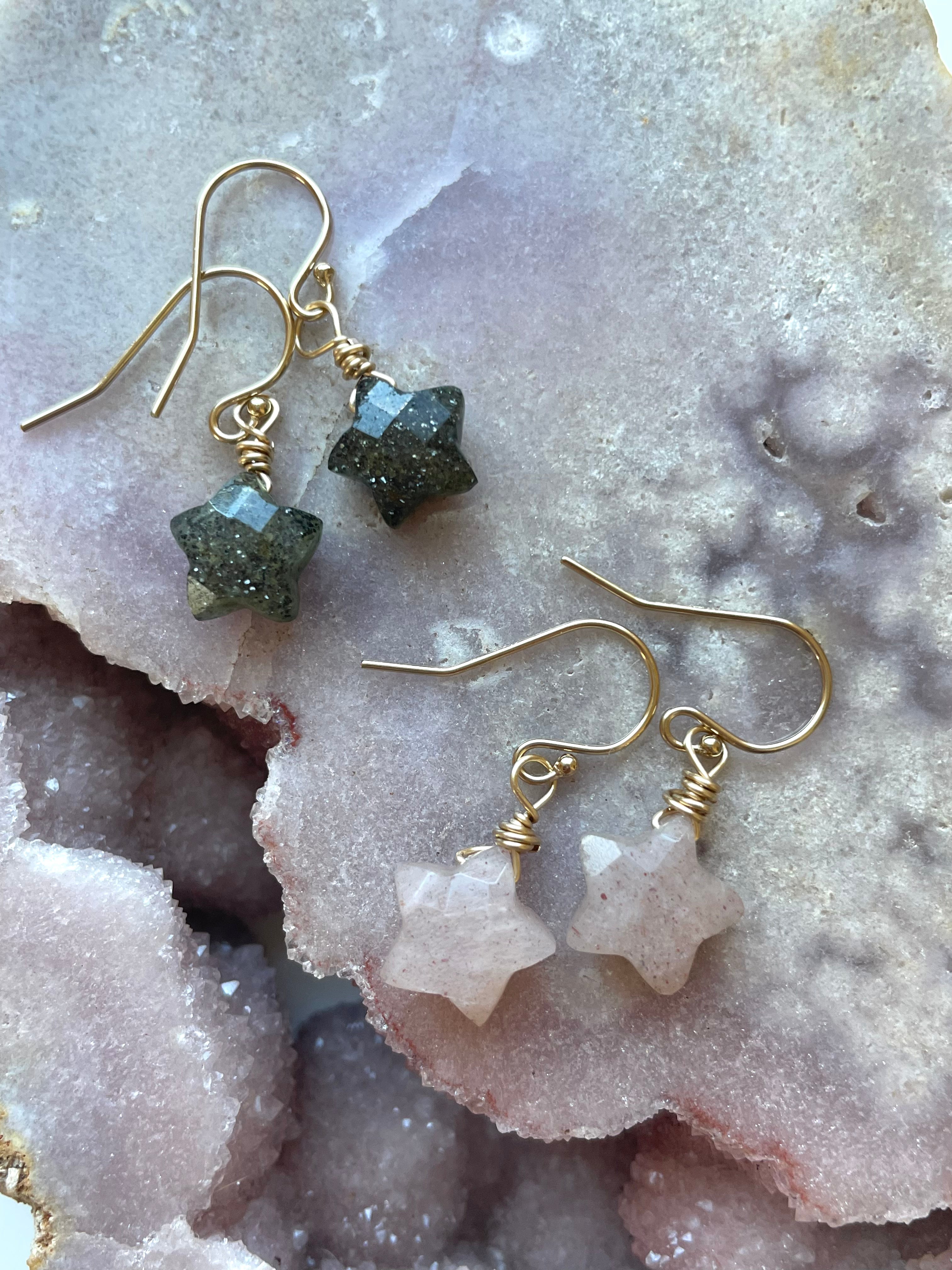 Peach Moonstone Star Earrings - Dainty Dangle Drop Earrings for Women | Perfect for Everyday Wear, Date Nights & Boho Jewelry Collection