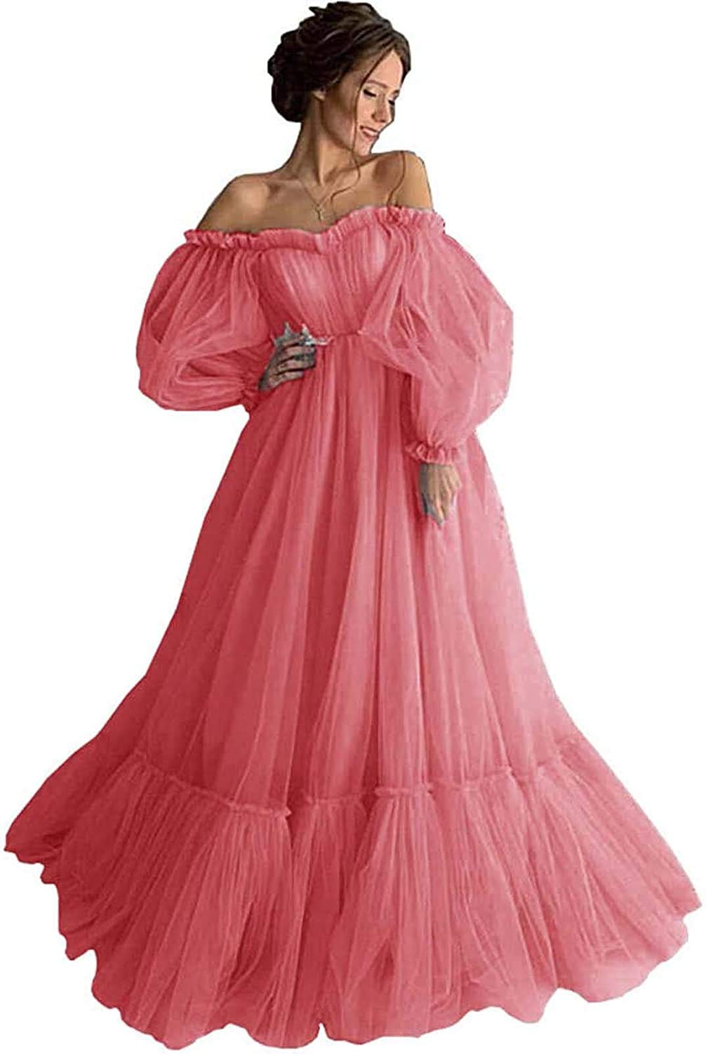 Elegant Off-Shoulder Puffy Sleeve Prom Dress with Ruffle Tulle for Quinceanera & Ball Gowns - Perfect for Formal Dances & Special Occasions
