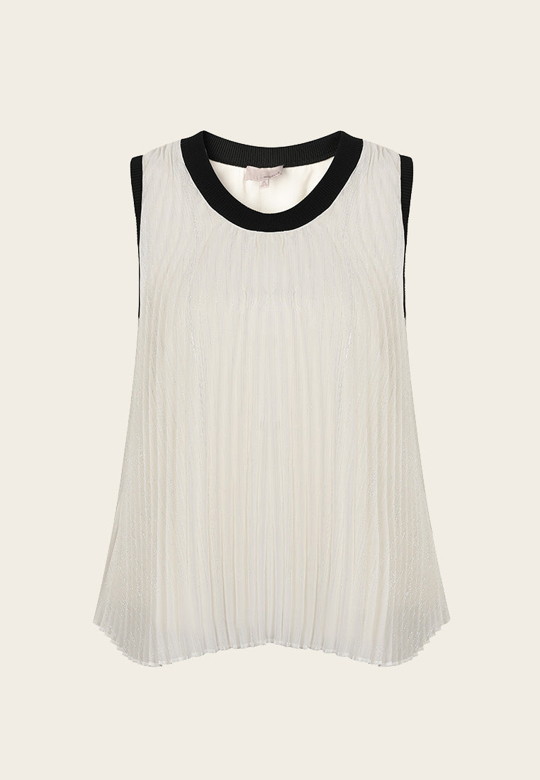 Elegant Black Lining White Pleated Chiffon Blouse for Women - Perfect for Office Wear, Parties & Special Occasions