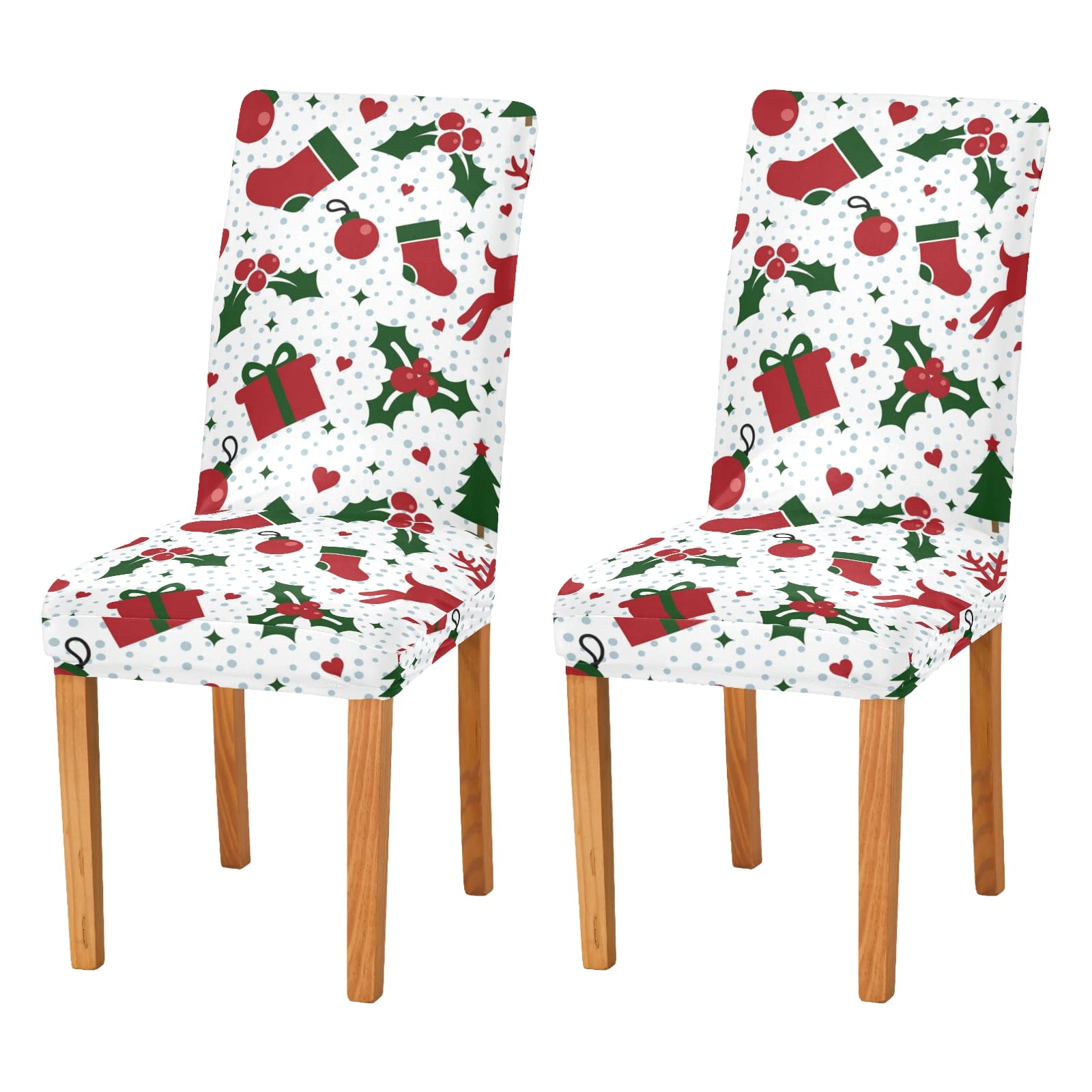 Christmas Socks Ball Trees Candy Chair Covers - Set of 4 Stretchable Washable Dining Chair Slipcovers for Kitchen, Hotel, Restaurant | Holiday Decor & Dining Room Furniture Protection