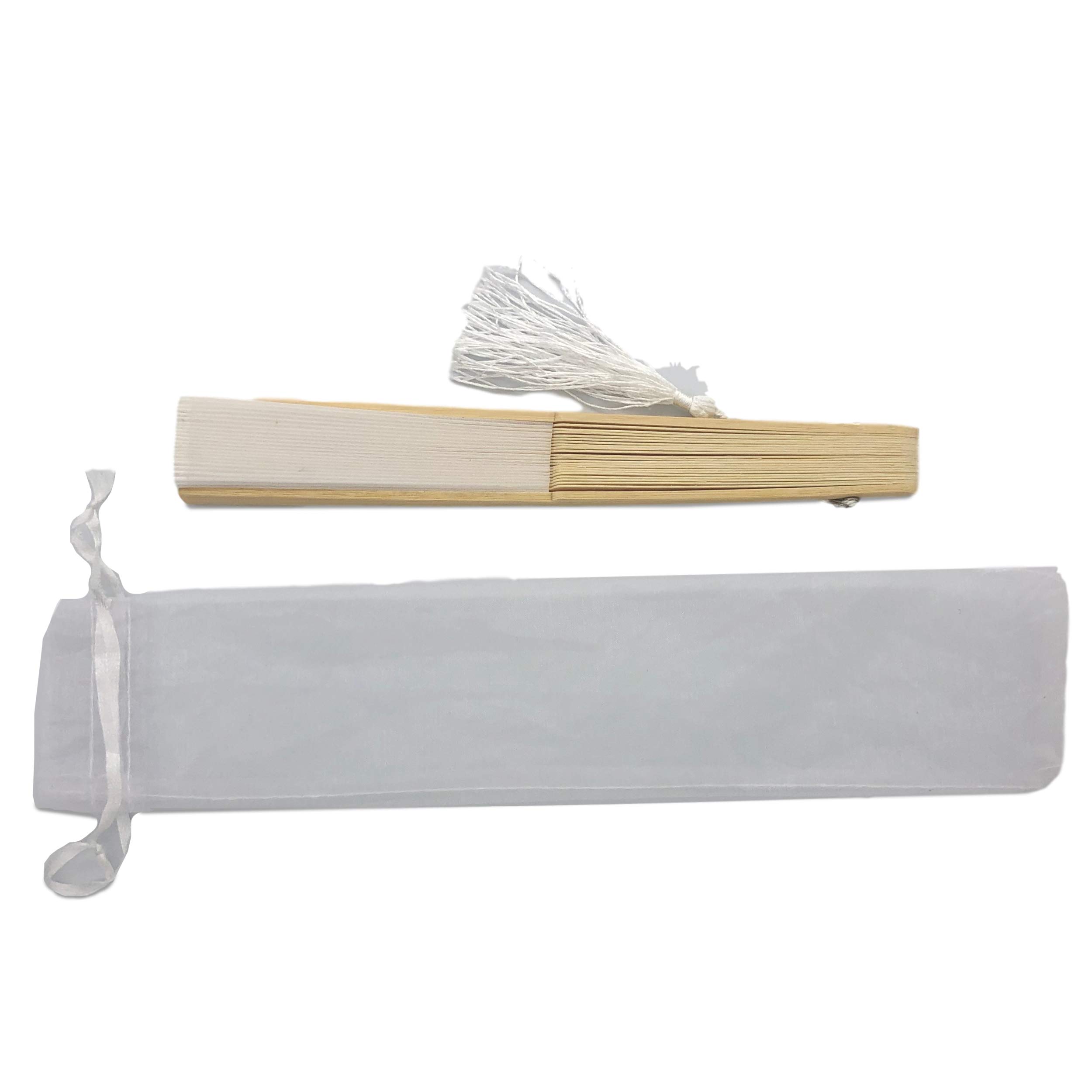 10 Pack Handheld Fabric Fans with Tassel - Premium Bamboo Ribs Wedding Party Favors, Summer Cooling Accessories for Outdoor Events, Bridal Showers & Beach Weddings (White)